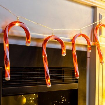 Meinposten LED-Lichterkette 10 Zuckerstangen LED Batterie 180cm warmweiß Weihnachtsbeleuchtung