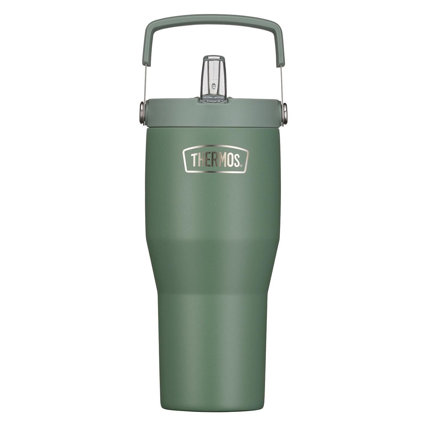 THERMOS Thermoflasche REFRESHING, 850 ml, Grün matt, Edelstahl, mit Deckel und Strohhalm, 6 Stunden warm/kalt