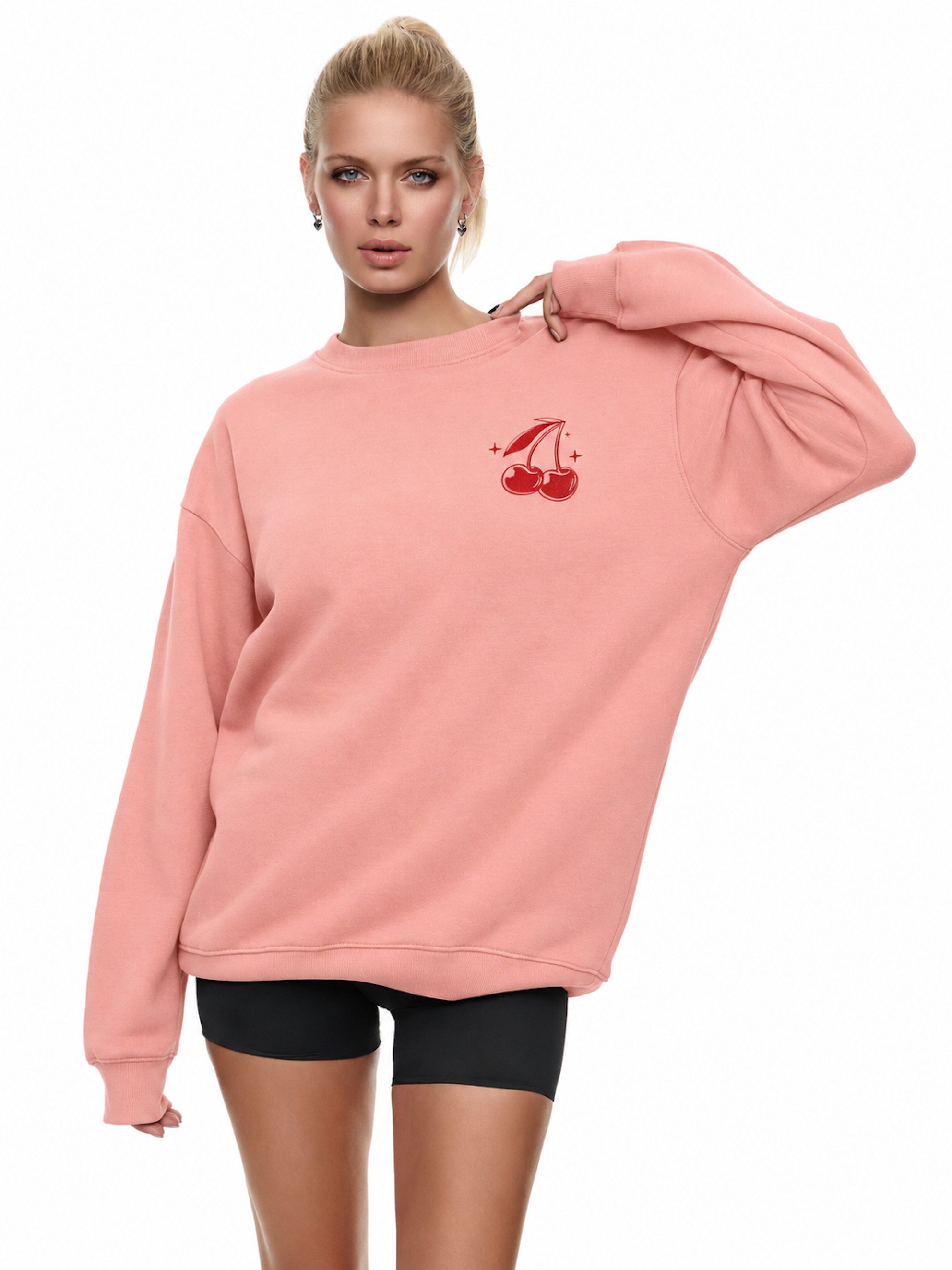 Worldclassca Sweatshirt Worldclassca Oversized Sweatshirt Print Langarm Pullover Oberteil WISHING YOU HAVE A CHERRYLIC DAY