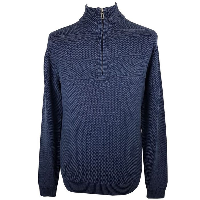 Pioneer Authentic Jeans Strickpullover Pioneer Herren Sweater langarm blau Kragen Reißverschluss 100% Baumwolle 42462