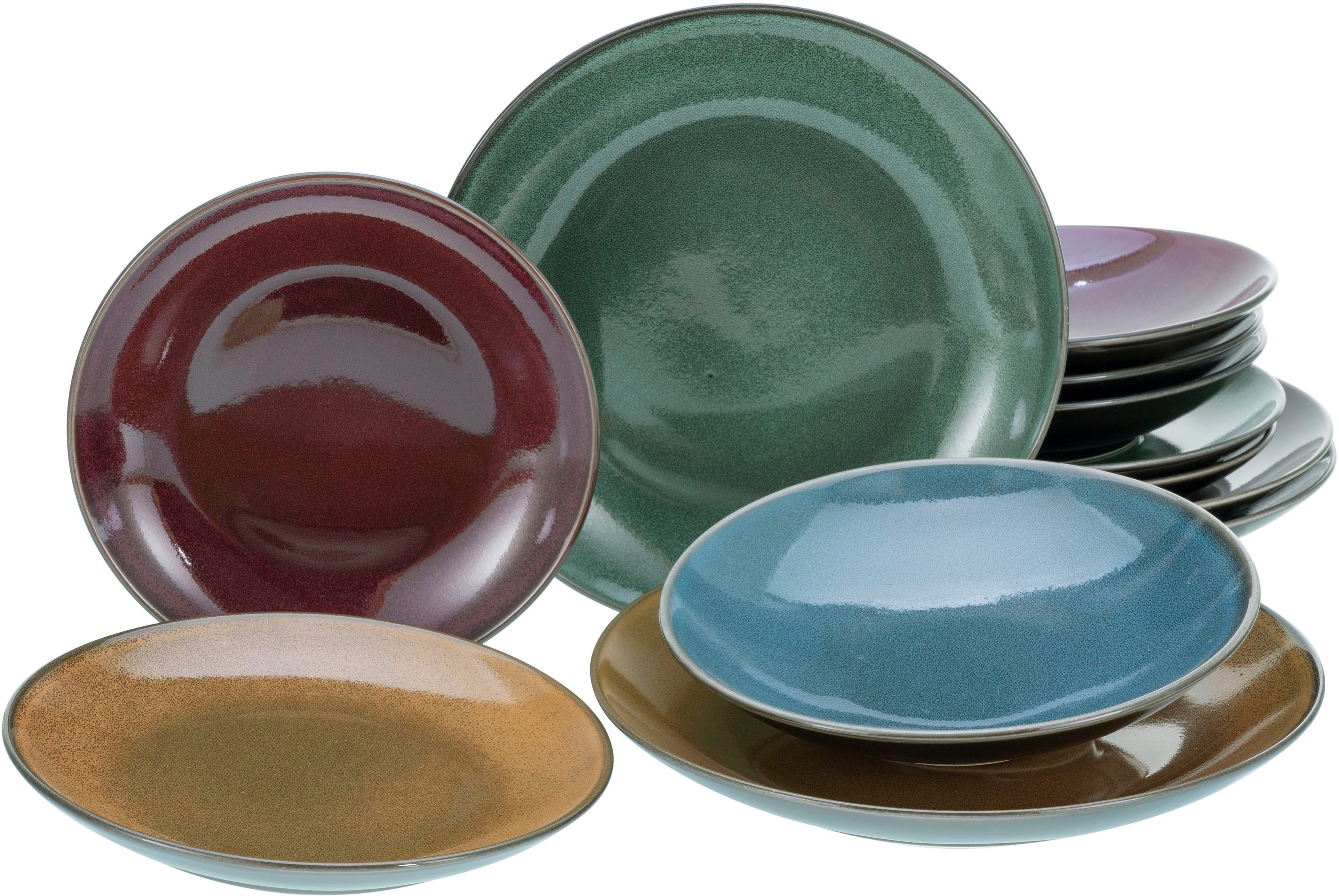 CreaTable Tafelservice Geschirr-Set Marrakesch (12-tlg), 4 Personen, Steinzeug, Teller Set, Service, mit Vintage Aussenrand, 12 Teile, für 4 Personen