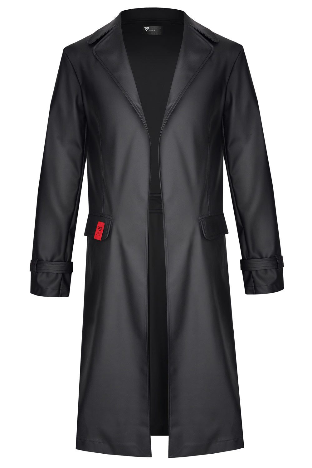 Lederimitatmantel Halblanger schwarzer Herren Mantel aus mattem Kunstleder Slim Fit dahn
