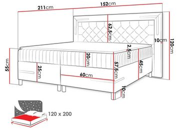 MIRJAN24 Boxspringbett Tenosi 5 LED (mit zwei Bettkästen), LED-Beleuchtung, Metallfüße in der Farbe Silber, Bonellfederkern