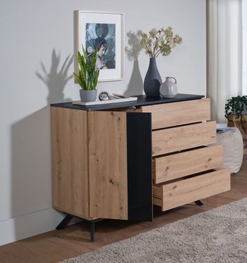 Wohnling Sideboard WL6.664 (110x87x40 cm MDF Eiche-Optik / Schwarz, Kommode), Anrichte Modern, Standschrank mit Schubladen