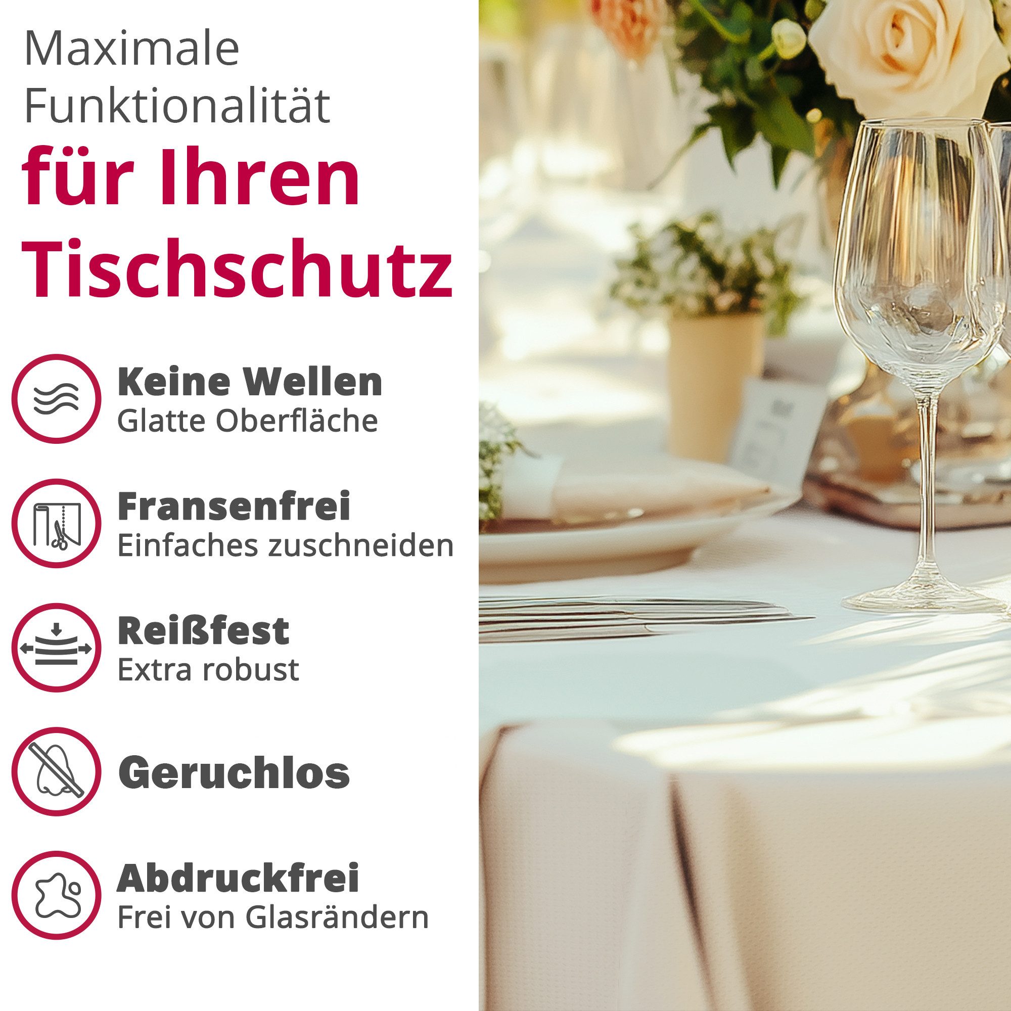 DecoHomeTextil Heimtextilmanufaktur Tischdecke Rolle Vliesstoff Tischläufer Vlies wasserabweisend