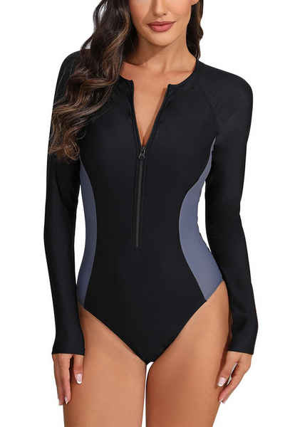 B.X Rash Guard Langärmlige Sport-Trainings-Surfbekleidung für Damen Stylischer-Surf-Badeanzug mit Sonnenschutz und Reißverschluss