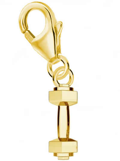 Goldene Hufeisen Charm-Einhänger Hantel Charm Anhänger 925 Sterling Silber Gelbgold vergoldet, Charm Silberschmuck für Herren