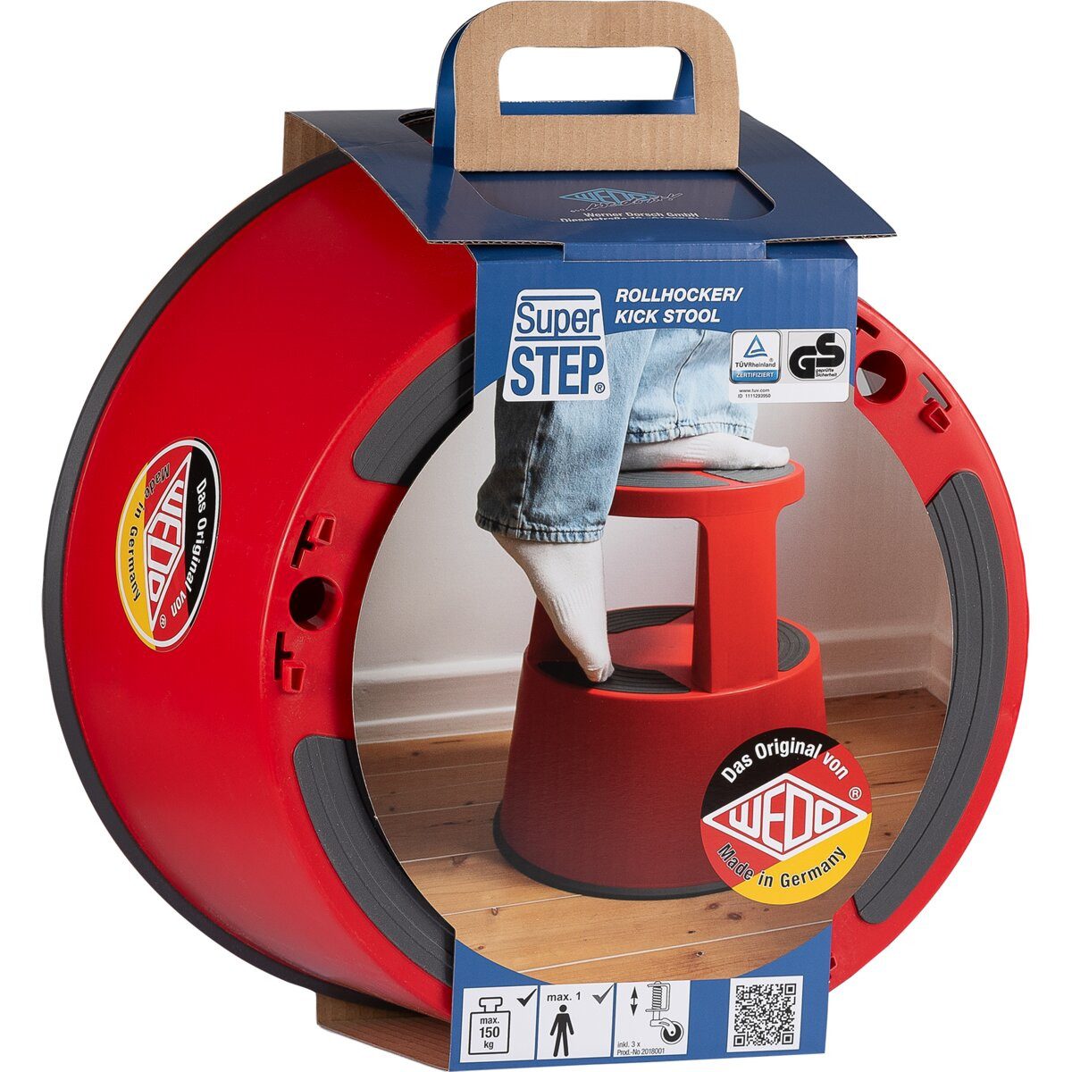 WEDO Klapptritt Rollhocker SuperStep Kunststoff rot - Banderolenverpackung