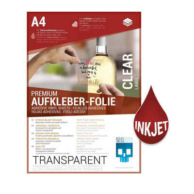 Skullpaper Dekorationsfolie Premium Aufkleber-Folie Transferfolie Transparent A4 Tintenstrahl, (Aufkleber-Folie, 10St.}, 10 A4 Bögen), selbstklebend