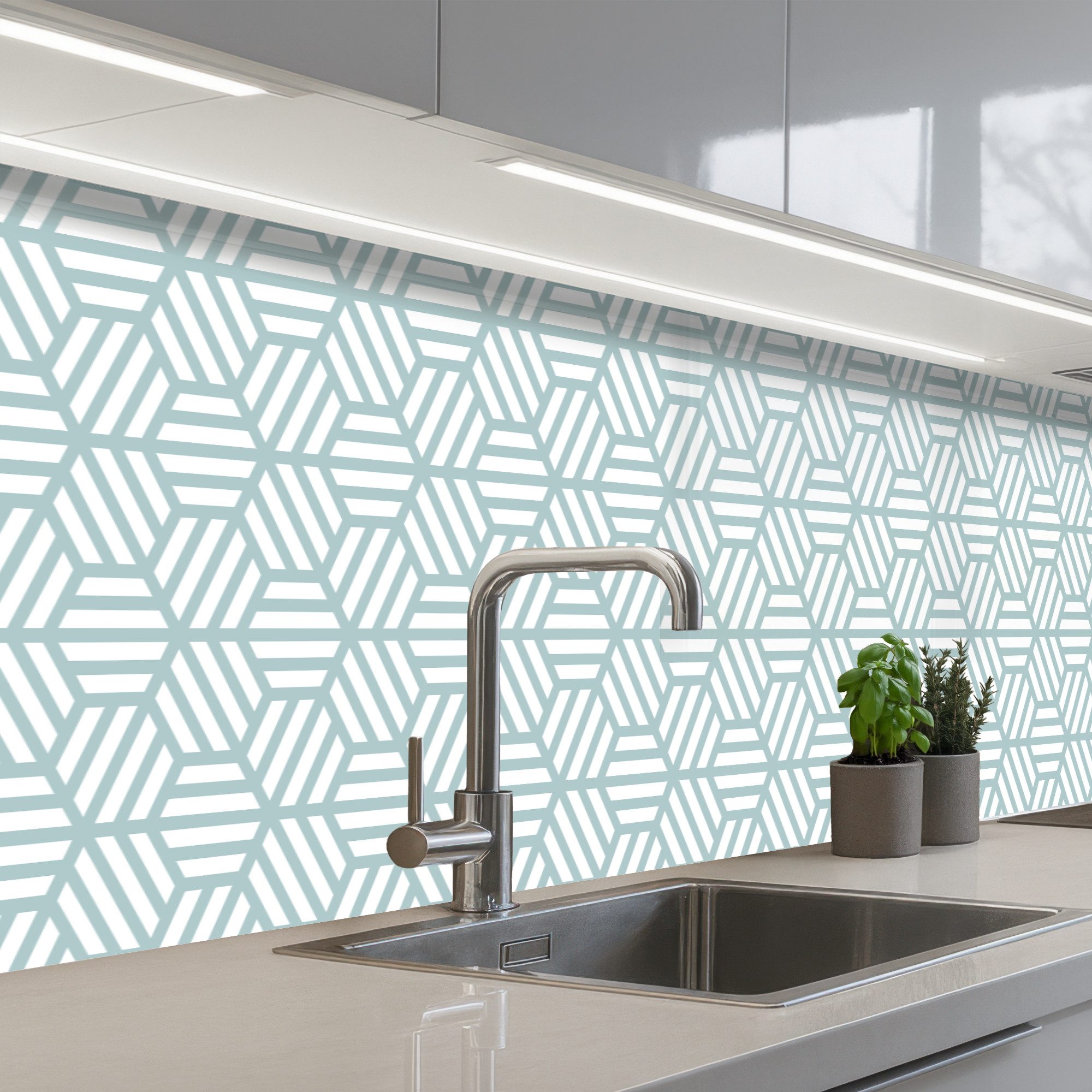 KitchenYeah Küchenrückwand selbstklebend (keine Folie) Grün - Geometrie - Muster - Abstrakt, (1-tlg), Spritzschutz, Küche, Rückwand, Küchenwand, Ohne Bohren, 250x60 cm
