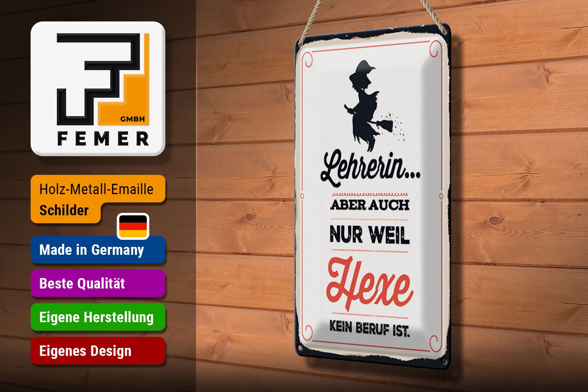Femer GmbH Metallschild Spruch 20x30 cm Lehrerin Hexe kein Beruf, (1 St), gewölbte Oberfläche, abgerundete Ecken, umgeschlagene Kanten