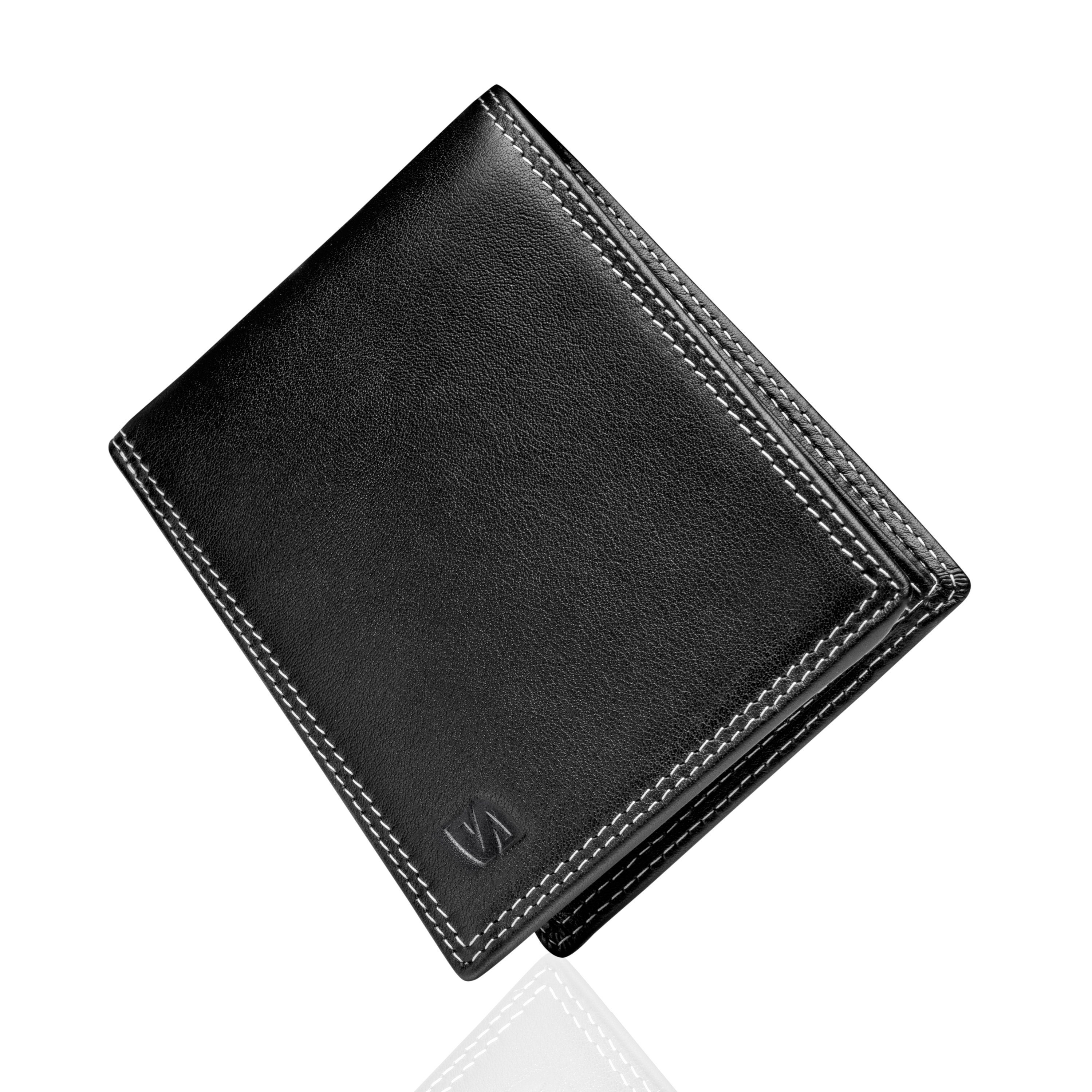SERASAR Geldbörse Geldbörse  gegen Echtleder Schwarz/Weiß RFID-Schutz (1-tlg), aus mit Geschenkbox inkl. Datenklau "Space"