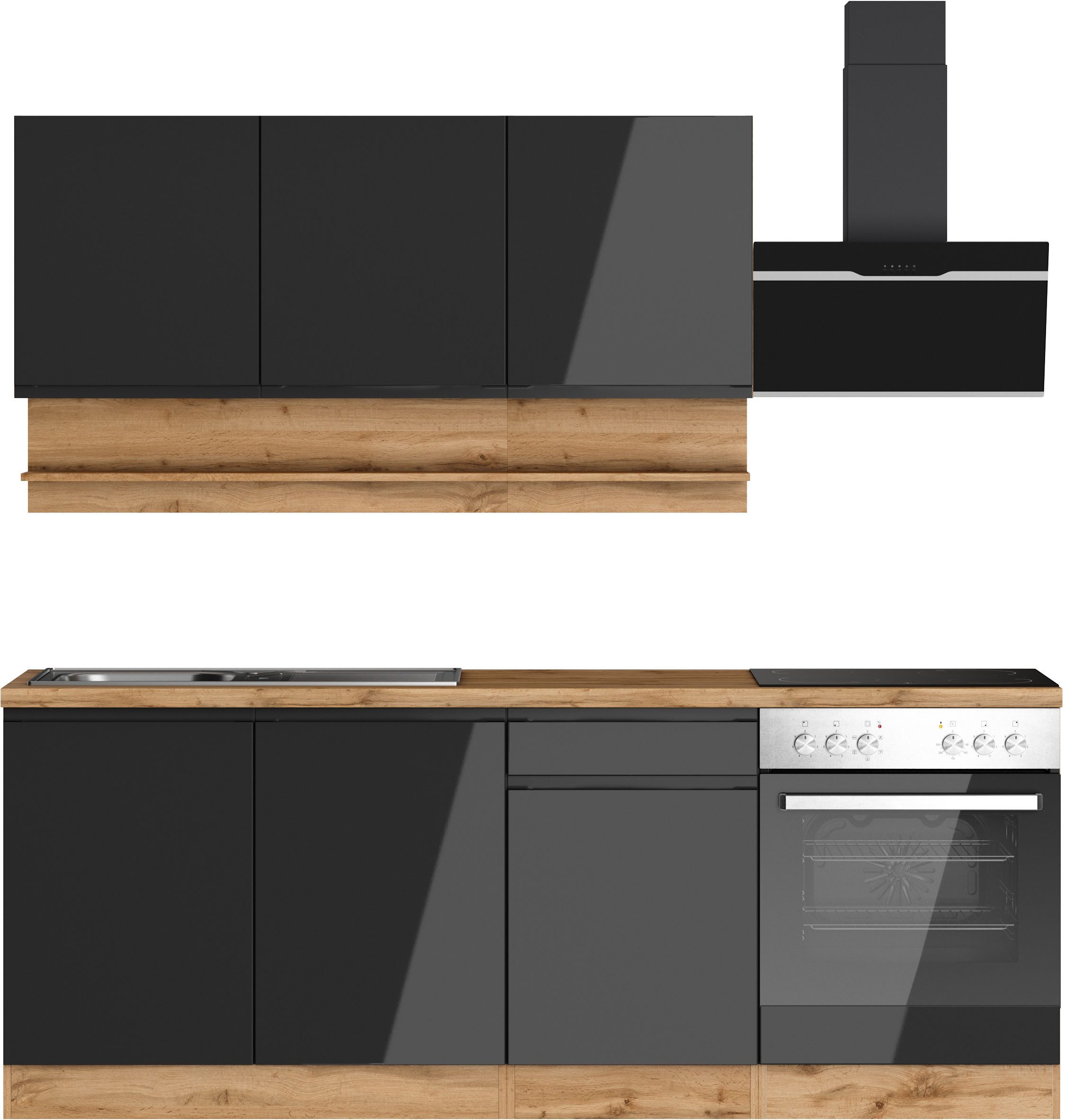 KOCHSTATION Küchenzeile KS-Virginia,neu in verbesserter Ausführung, Breite 210 cm,Soft-Close,wahlweise mit E-Geräten