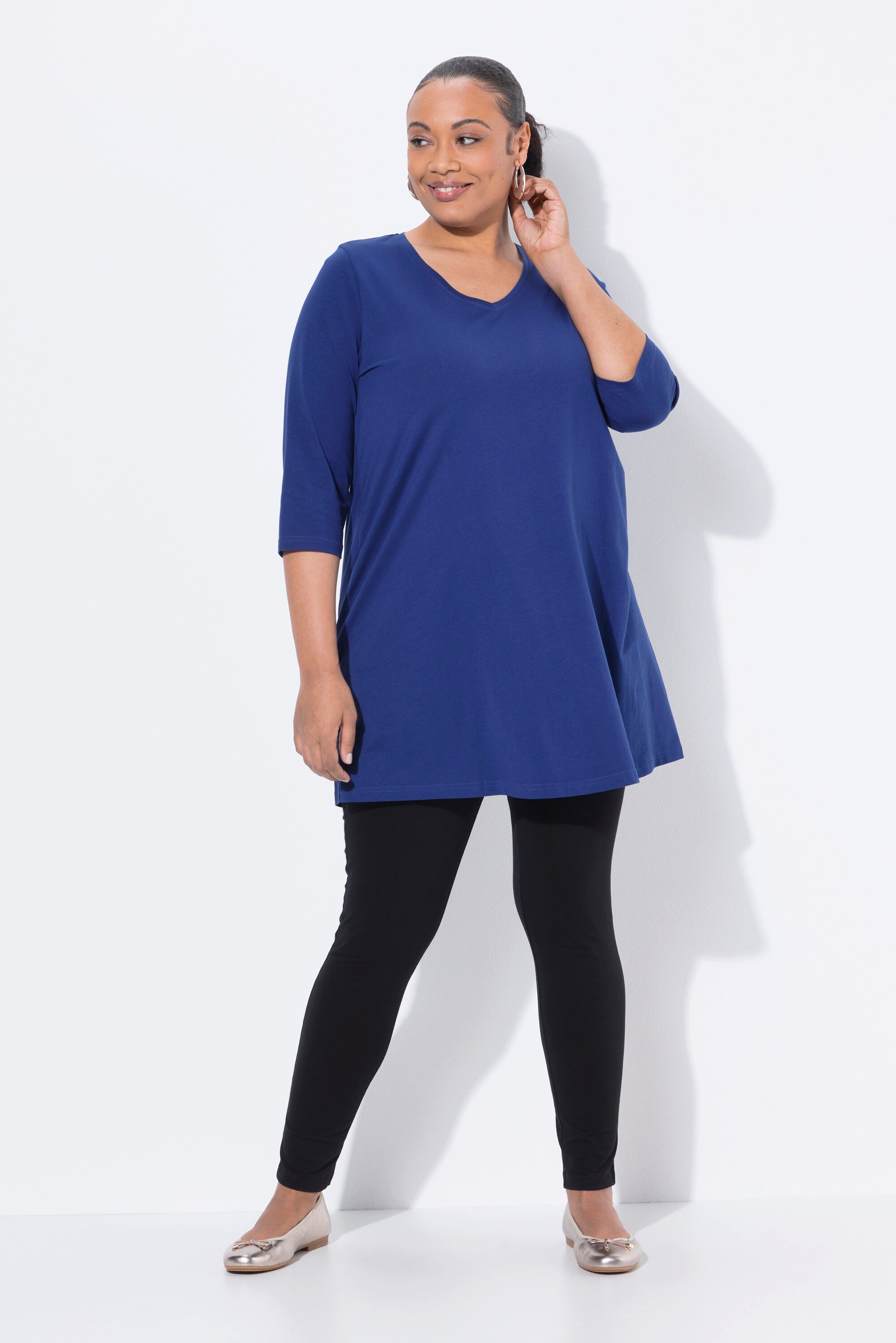 Ulla Popken Longshirt Longshirt A-Linie V-Ausschnitt 3/4-Arm günstig online kaufen