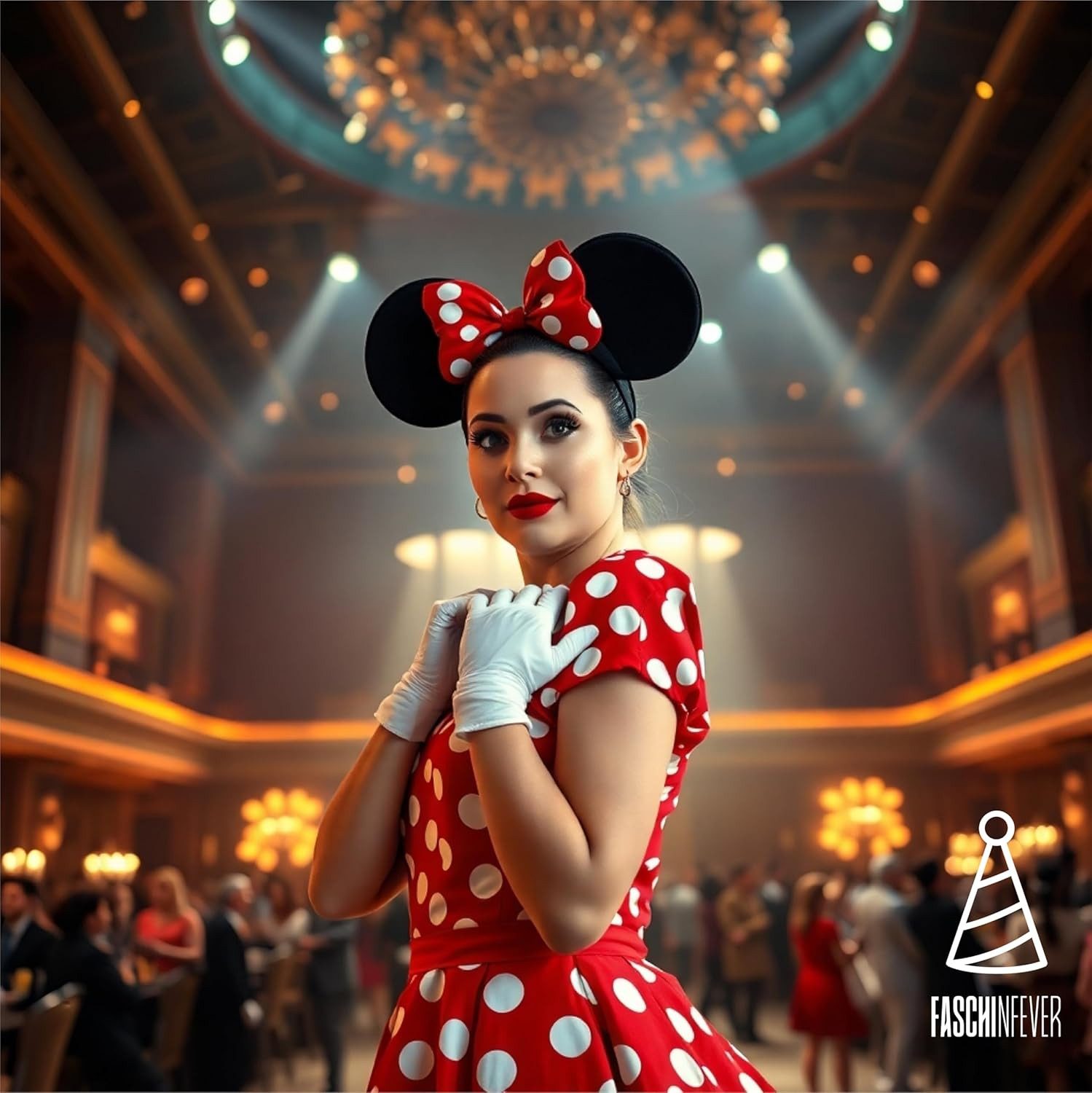 FASCHINFEVER Kostüm Minnie Maus Kostüm Set mit Ohren und Handschuhen – Fasching & Karneval