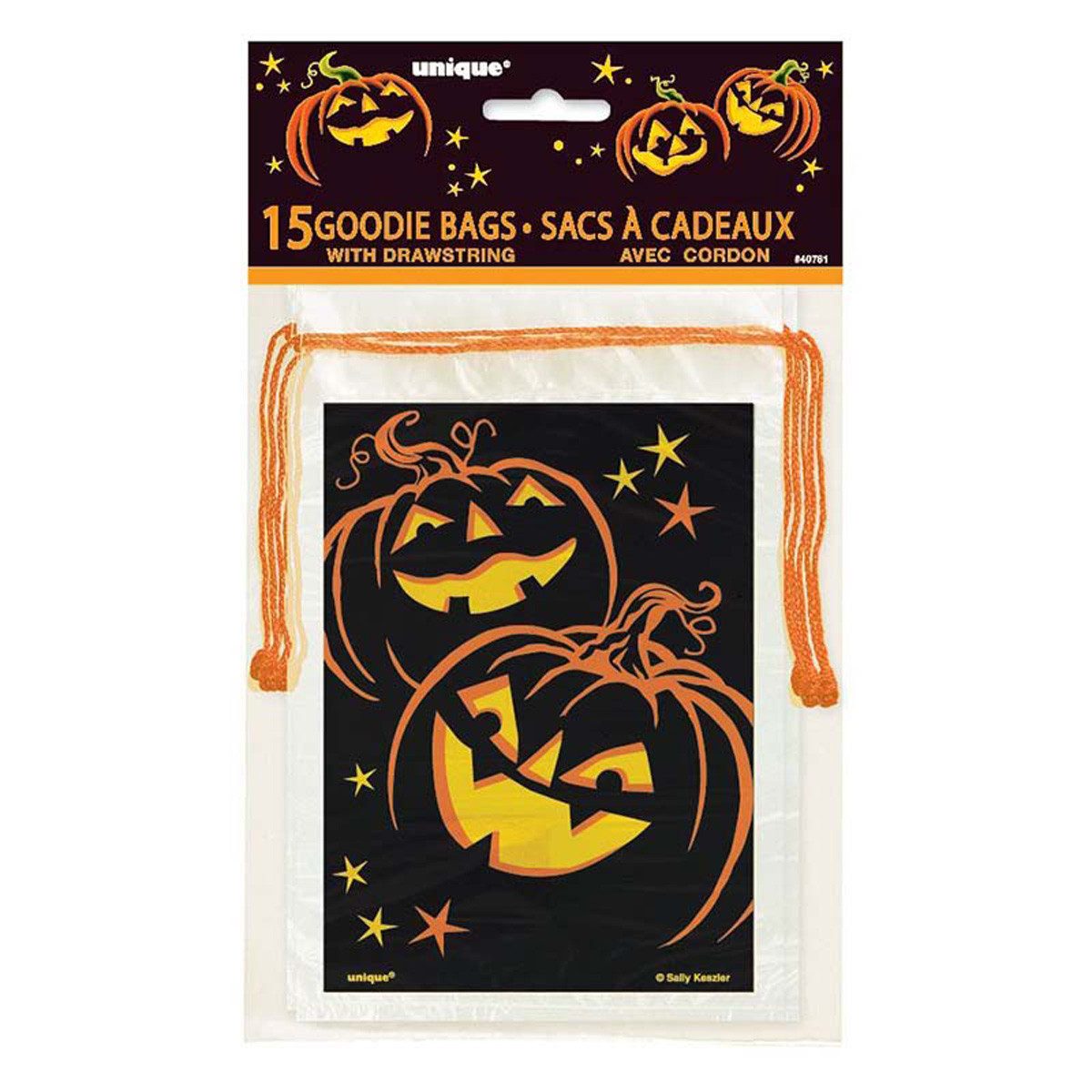 Unique Industries Inc. Hängedekoration Geschenktüte Cello 10x15cm/15St. Pumpkin Grin