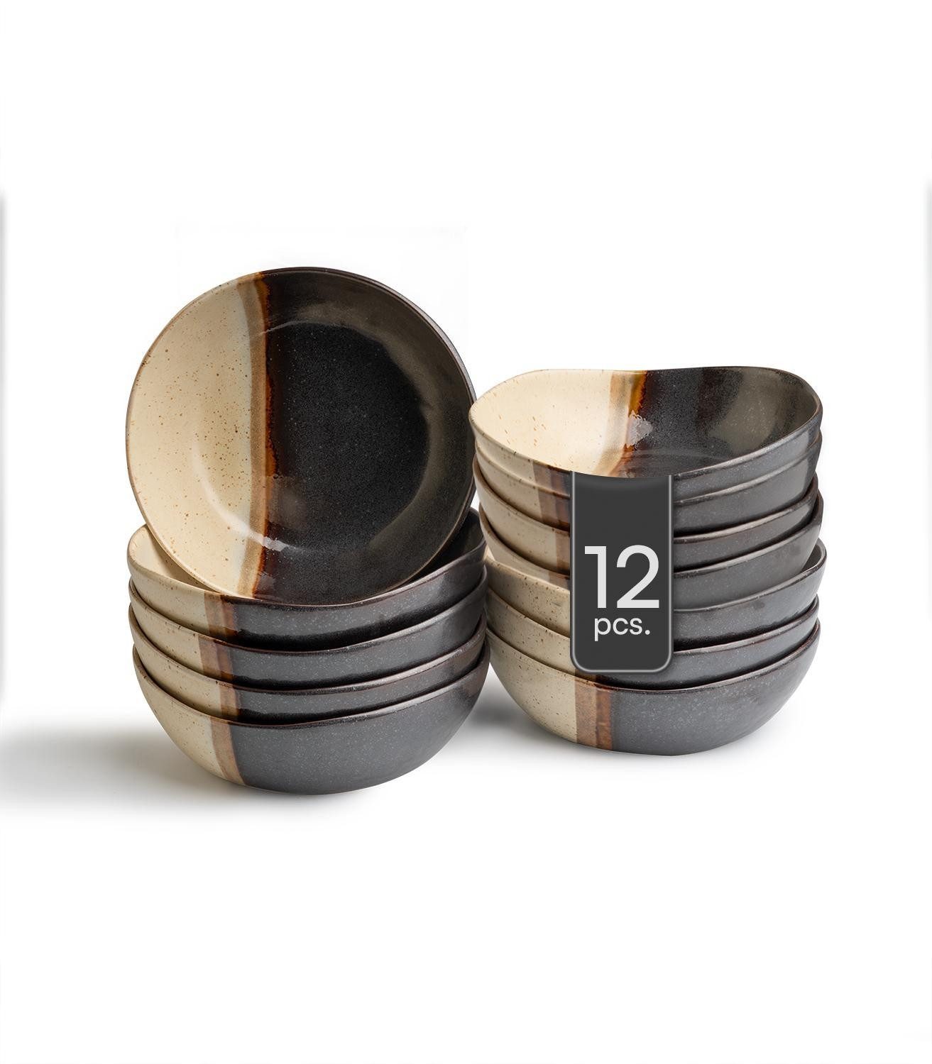 Schale RACO, Ø 18 cm, Schwarz, Braun, Keramik, Keramik, (Set, 12-tlg), matte Oberfläche