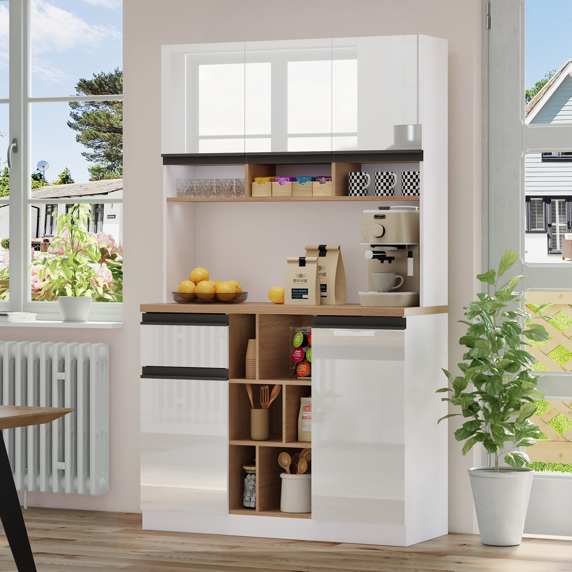 STILVORA Hochschrank Küchenschrank mit verstellbare Regal,Vitrine Sideboard mit Stauraum (Modernes Sideboard, verstellbaren Regalen, Schubladen und Kippschutz) Schubladen,offener Stauraum