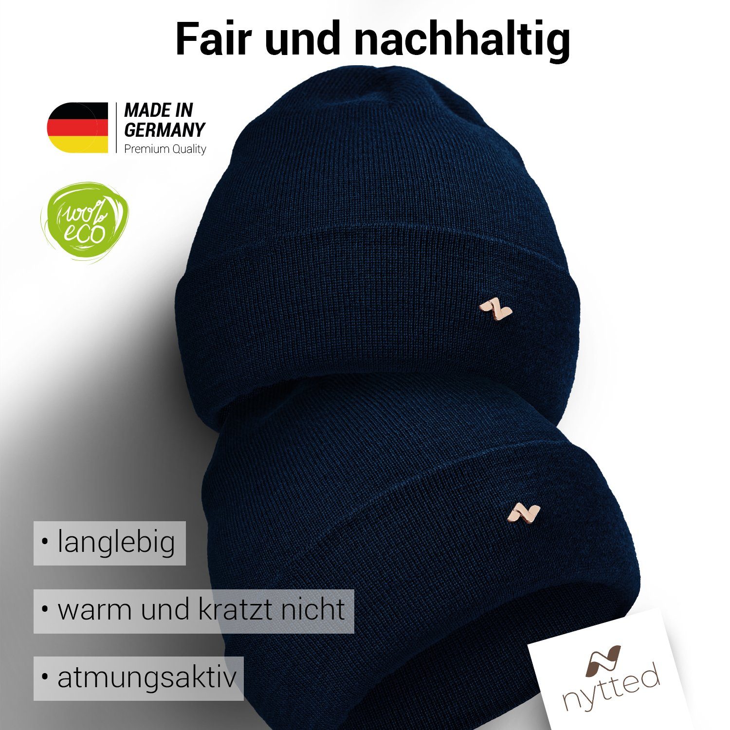 dunkelblau - Herren Germany - Damen für Made NYTTED® Merino-Wolle Wintermütze - Beanie 100% & in