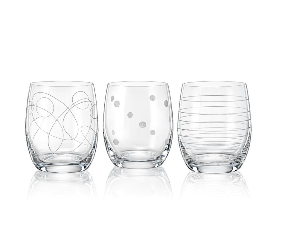 Crystalex Becher Wassergläser Whiskygläser Elements 300 ml 6er Set, 6-tlg., Kristallglas, 6 verschiedene Ornamente eingraviert