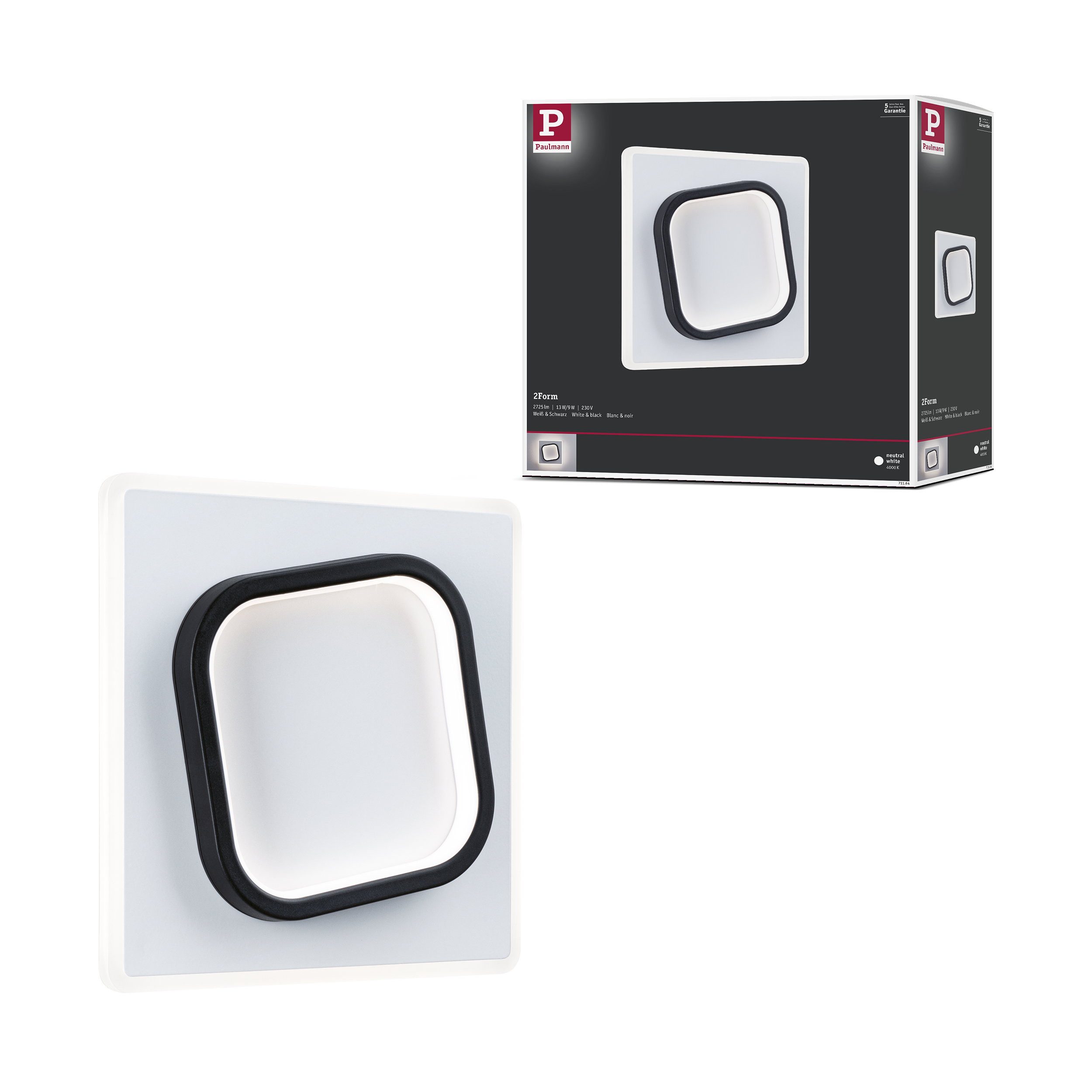 Paulmann LED Wandleuchte LED Wandleuchte 2Form 4000K 1640lm 230V 13W / 9W Weiß, Schwarz