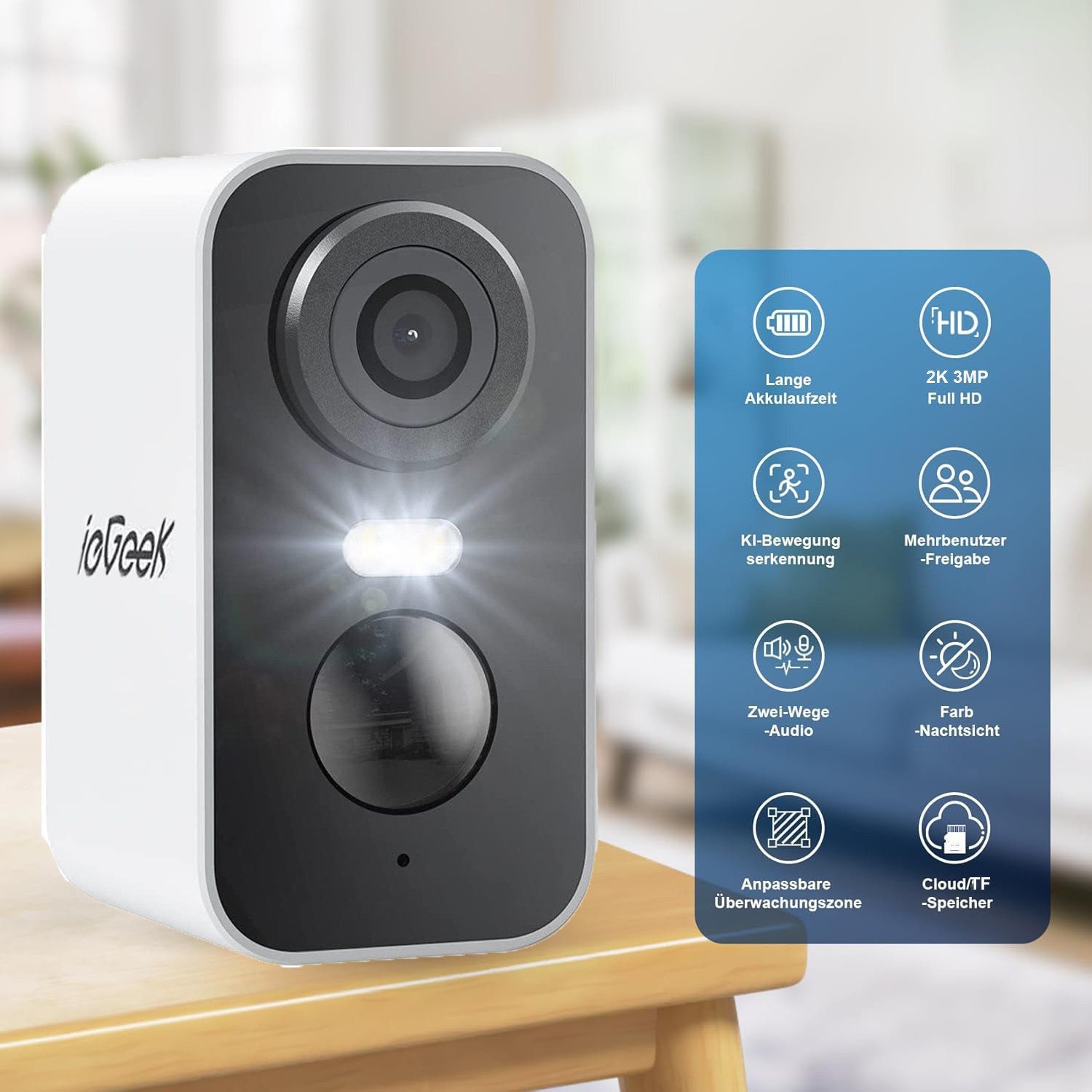 TWUFY Überwachungskamera Überwachungskamera 3MP HD Wifi Kamera mit Nachtsicht Indoor Kamera (Outdoor, Außenbereich, außen/innen, mit farbige Nachtsicht PIR-Bewegungserkennung, 1-tlg., Type C Lange Zeit Standby Cloud/Speicherkarte, 2-Wege Audio IP66 Wasserdicht einfaches Teilen & Speichern)