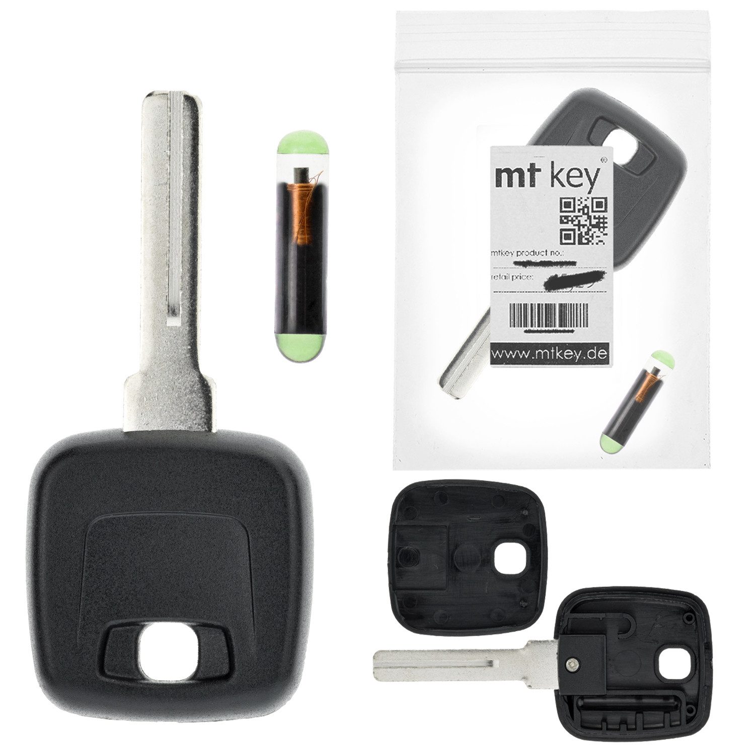mt-key Schlüsseltasche Auto Zünd Schlüssel Rohling NE66 + ID48 Transponder (Set), für Volvo S60 P24 (00-10); S80 Ts (99-07); Xc70 P2 (00-07); Xc90 C...