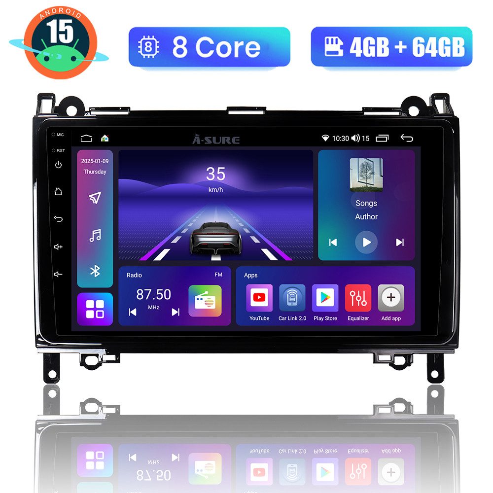 A-Sure 8-Core Android 15 Carplay Radio Für Mercedes-Benz A B Klasse W169 W245 Autoradio (Digitalradio (DAB), FM, AM, 1280*800 IPS Screen/8-Core CPU)