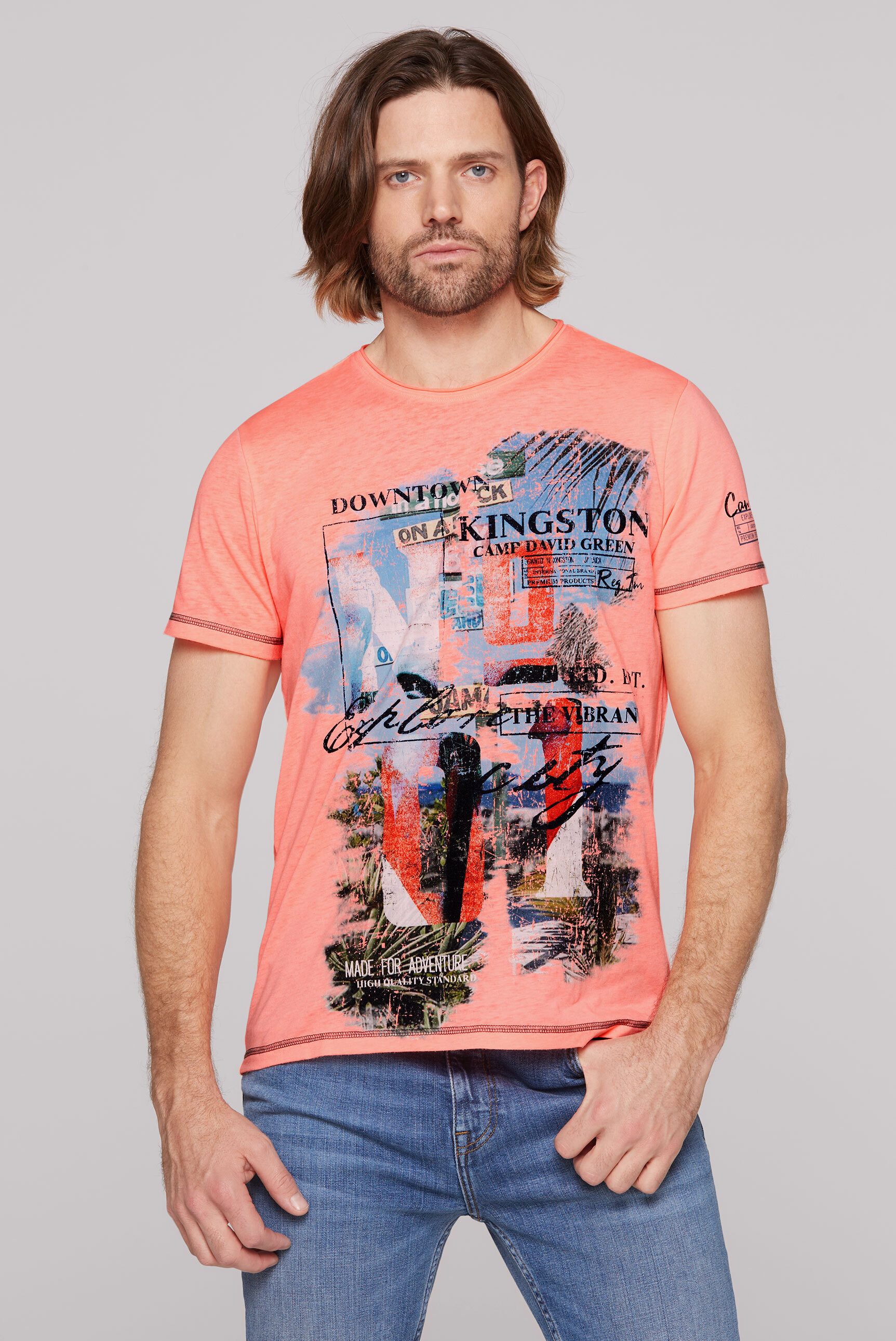 CAMP DAVID Rundhalsshirt mit offener Kante günstig online kaufen