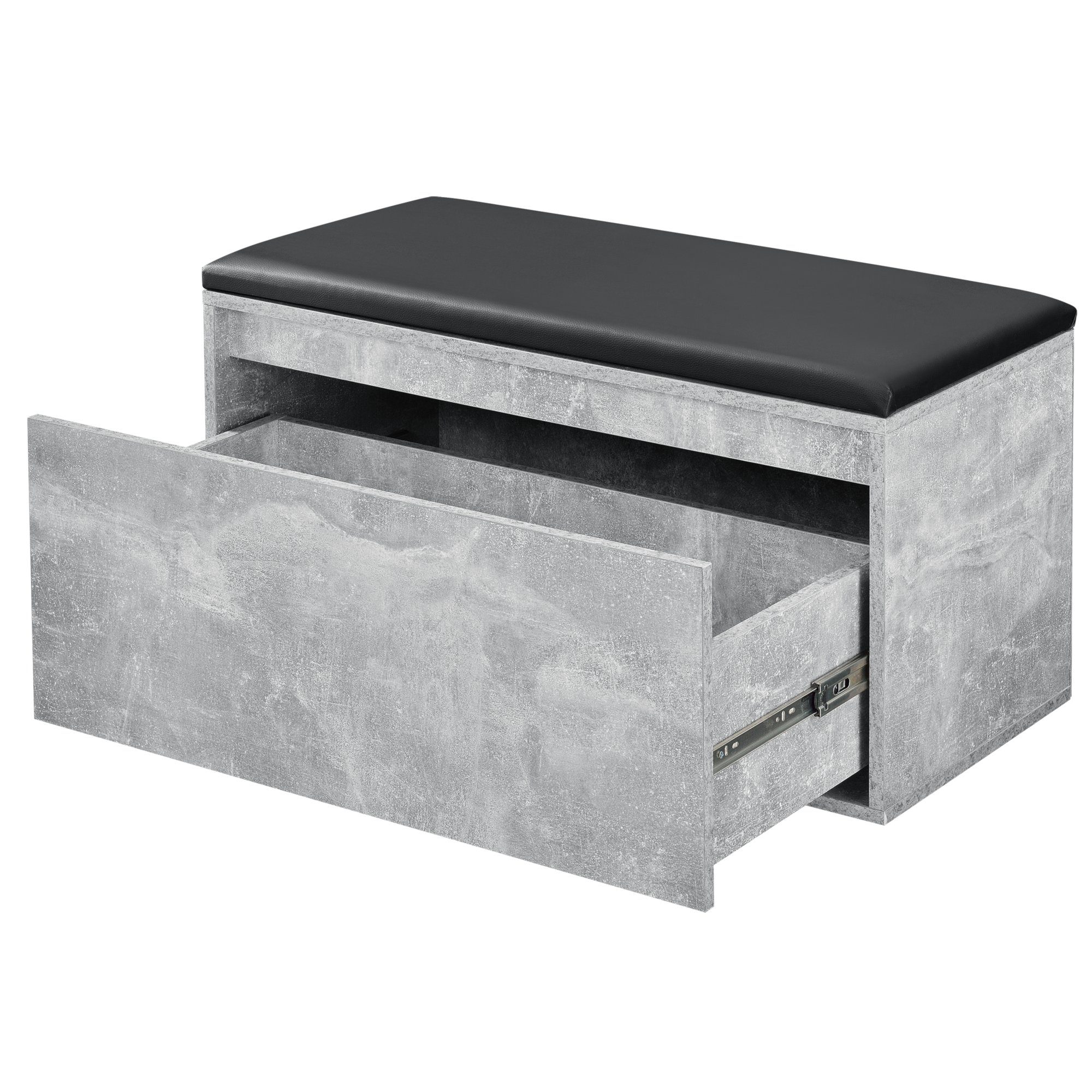 en.casa Schuhbank, Schuhbank »Degerfors« mit Schublade 80 x 39 x 45 cm Betonoptik/Schwarz