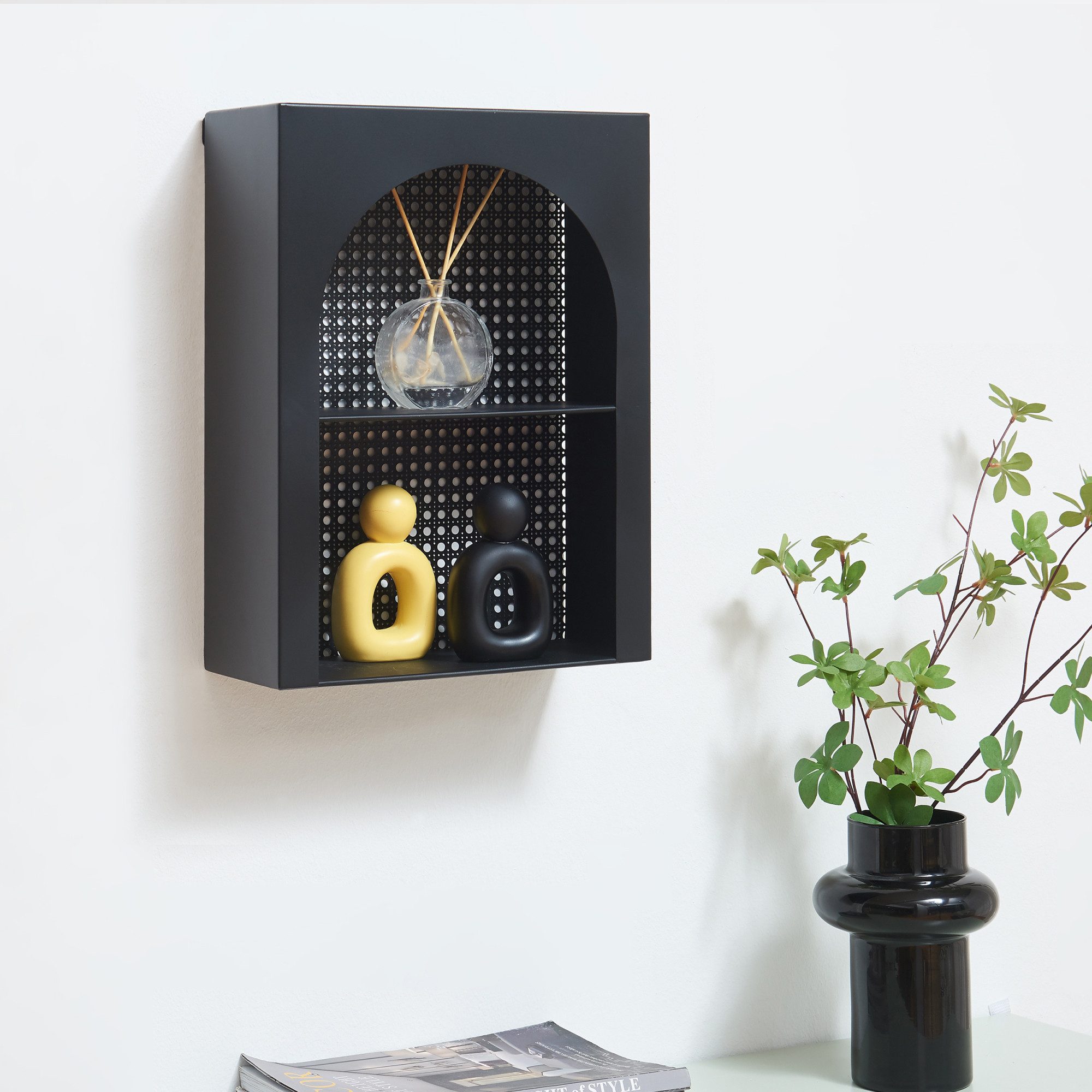 en.casa Wandregal, »Jäller« Metall 40 x 30 x 13 cm Schwarz