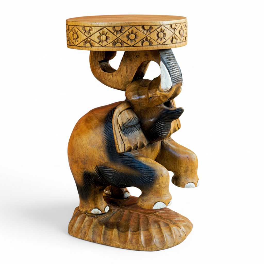 Kinaree Blumentisch Beistelltisch Massivholz Elefant handgeschnitzt Thailand, Schnitzerei, Unikate, Akazie Massivholz, handgeschnitzt