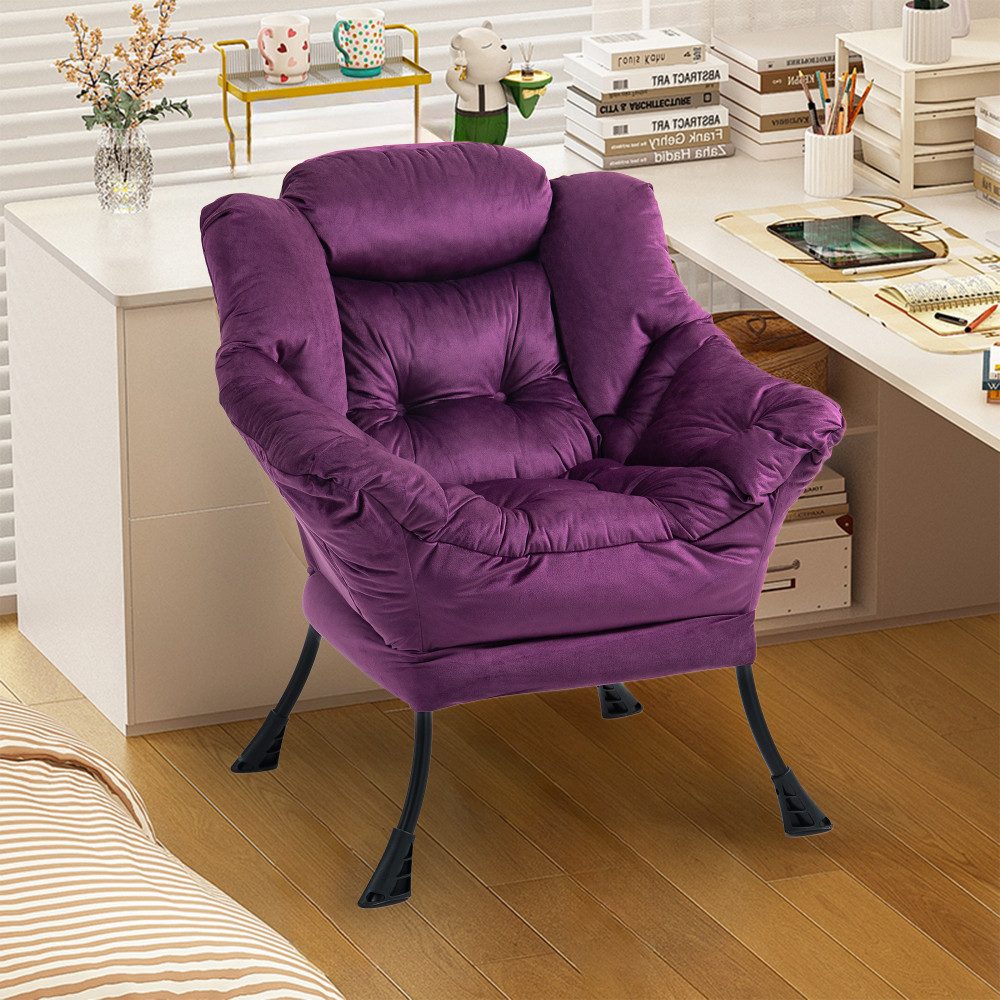 BBG Relaxsessel Lazy Chair Relaxsessel mit Metallgestell & Seitentasche, Bequemer Polstersessel mit Samtbezug, Loungesessel