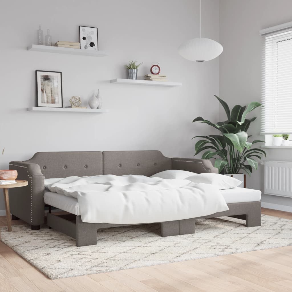 vidaXL Gästebett Gästebett Tagesbett Ausziehbar Taupe 90x200 cm Stoff Bett günstig online kaufen