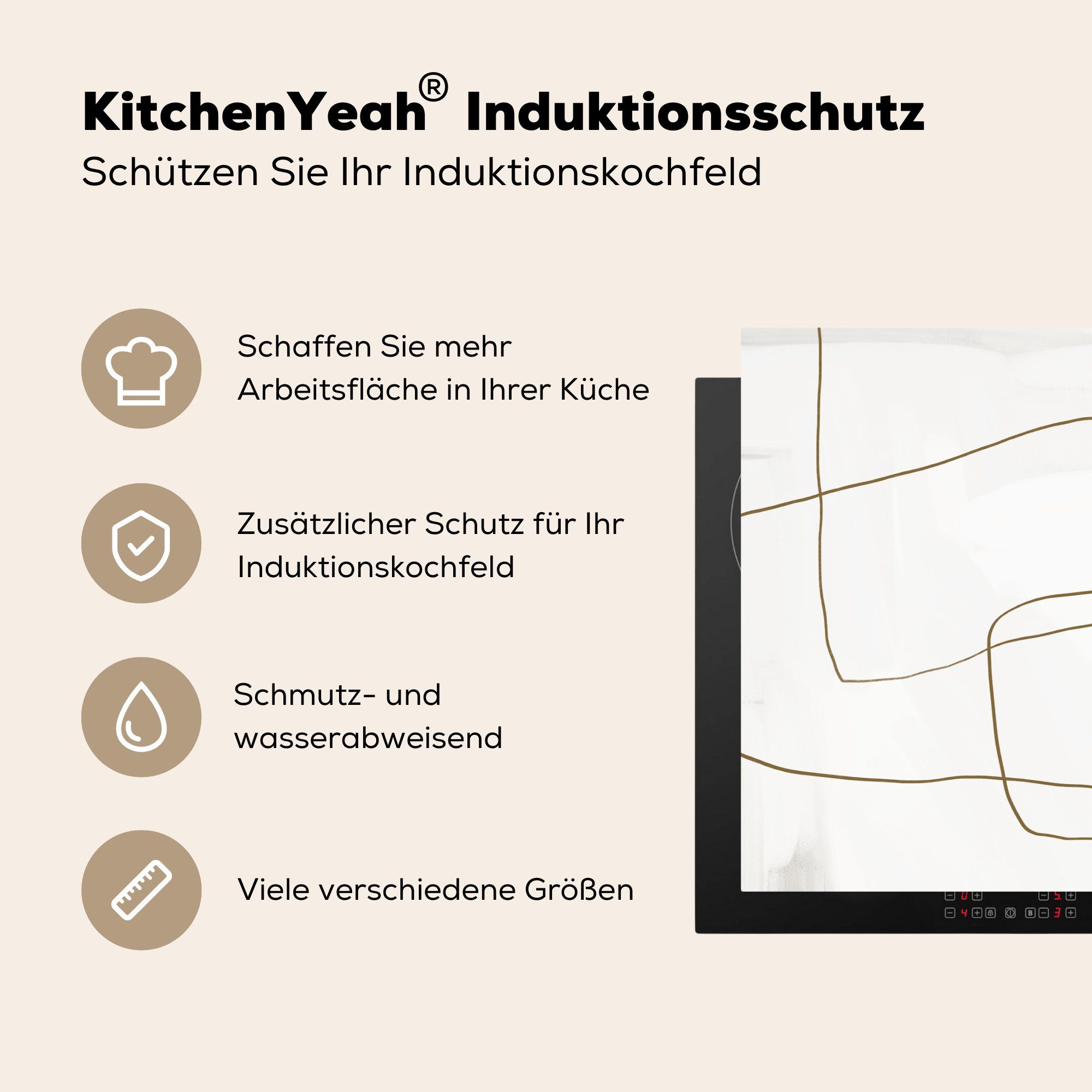 Induktionskochfeld Braun, Ceranfeldabdeckung Vinyl, Herdblende-/Abdeckplatte für Kunst küche, Schutz - (1 71x52 Abstrakt die - cm, MuchoWow tlg),