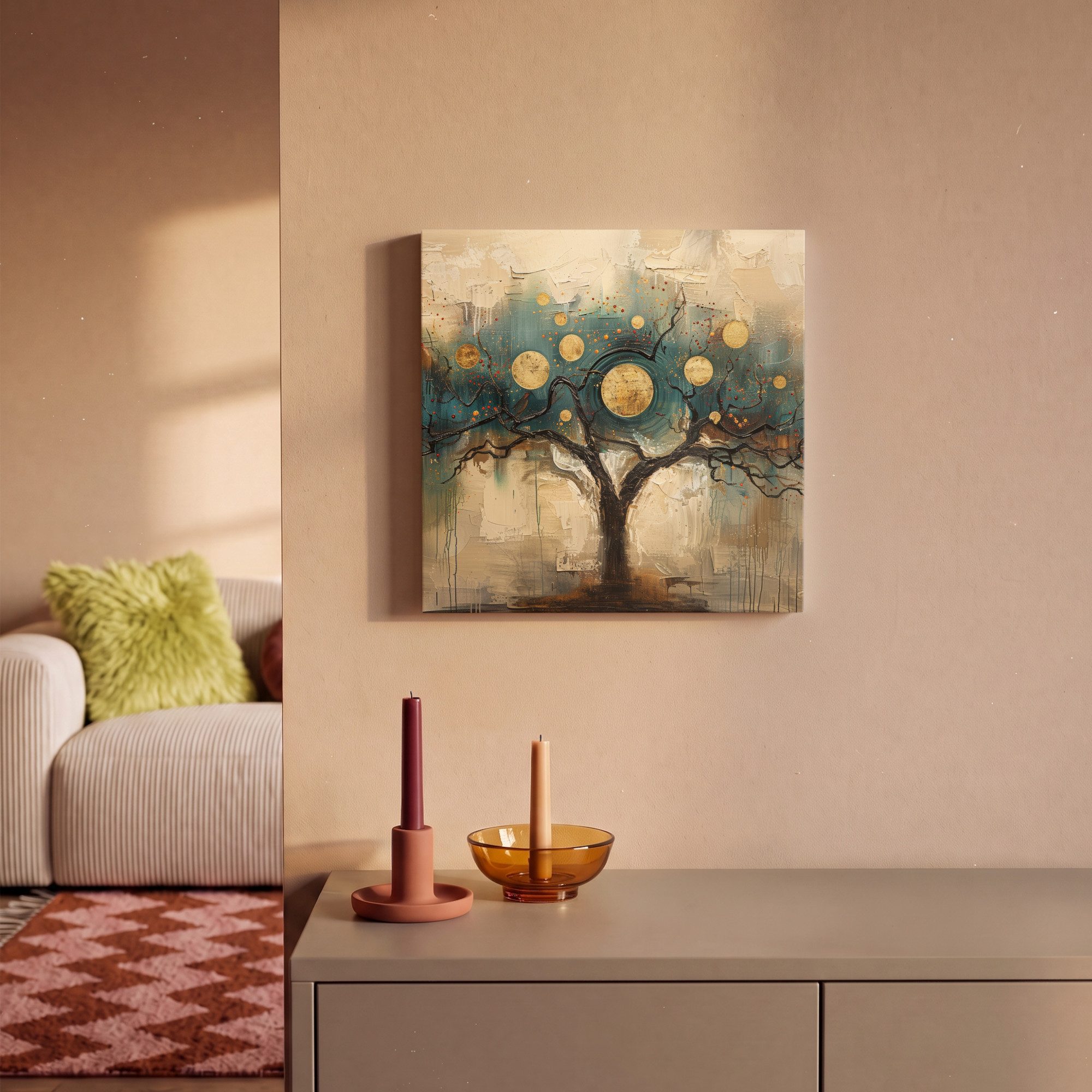 OneMillionCanvasses® Leinwandbild Baum - Abstrakt - Braun - Gold - Industriell, Fotodruck (1 St), Leinwand Bilder Klein, Wand Dekoration Aesthetic 30x20 cm – Bild 2 von 5