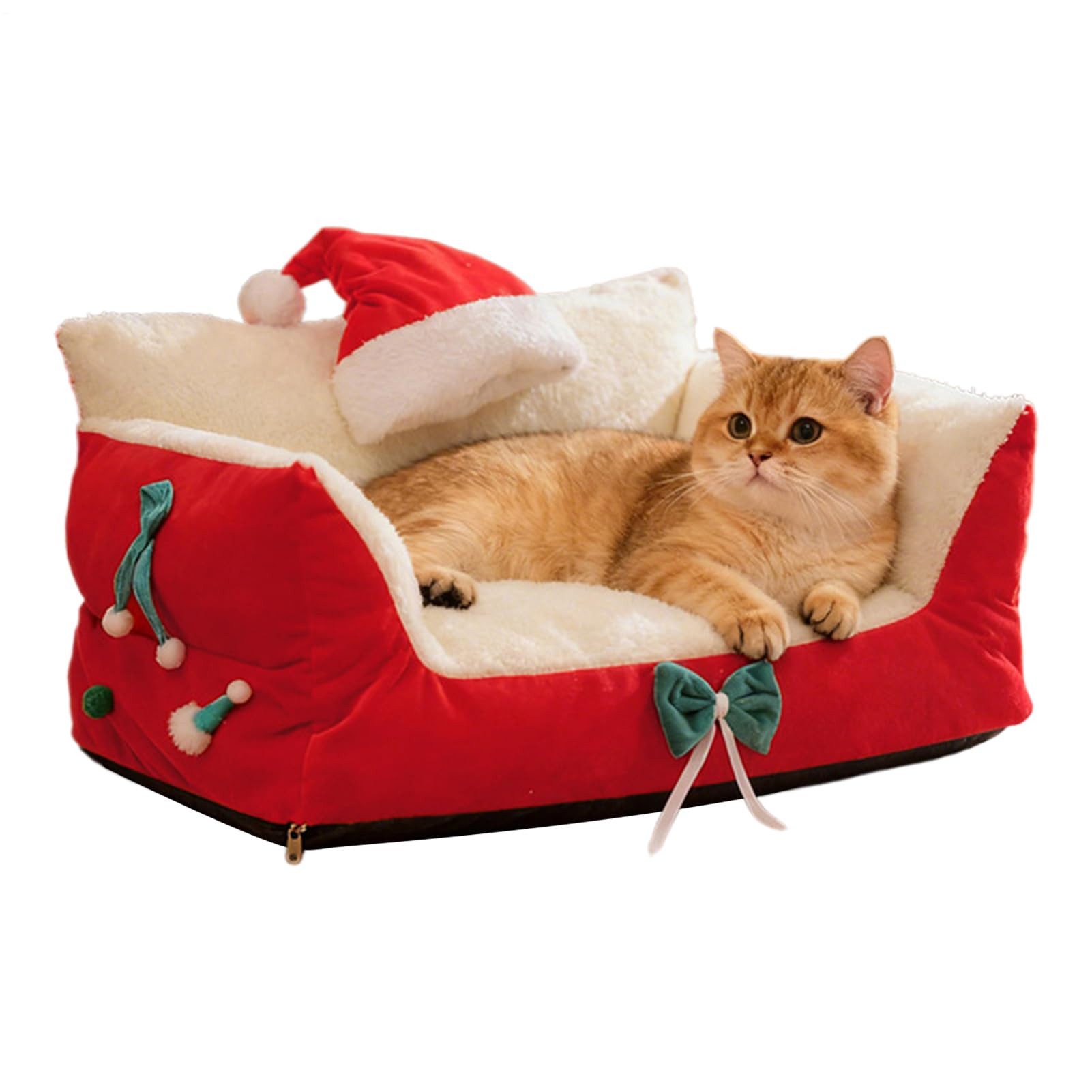 Ledander Tierbett Katzensofa, Weihnachtsstuhl mit Weihnachtsmannmütze, Katz günstig online kaufen