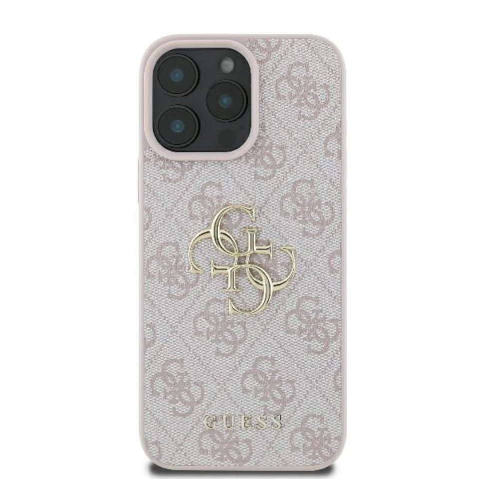 Guess Handyhülle iPhone 16 Pro Max Kunstleder rosa Big Logo goldfarbig 6,9 Zoll, Kantenschutz