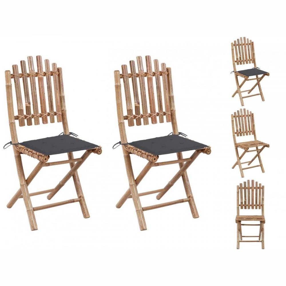vidaXL Gartenstuhl Klappbare Gartenstühle 2 Stk mit Kissen Bambus | Stühle