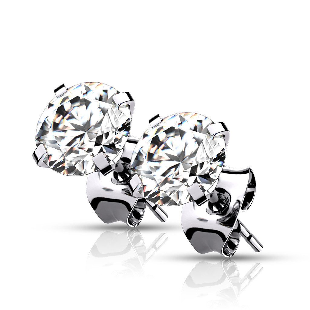 Ohrring-Set Ohrstecker mit klarem Kristall 6mm silber aus Titan für Damen