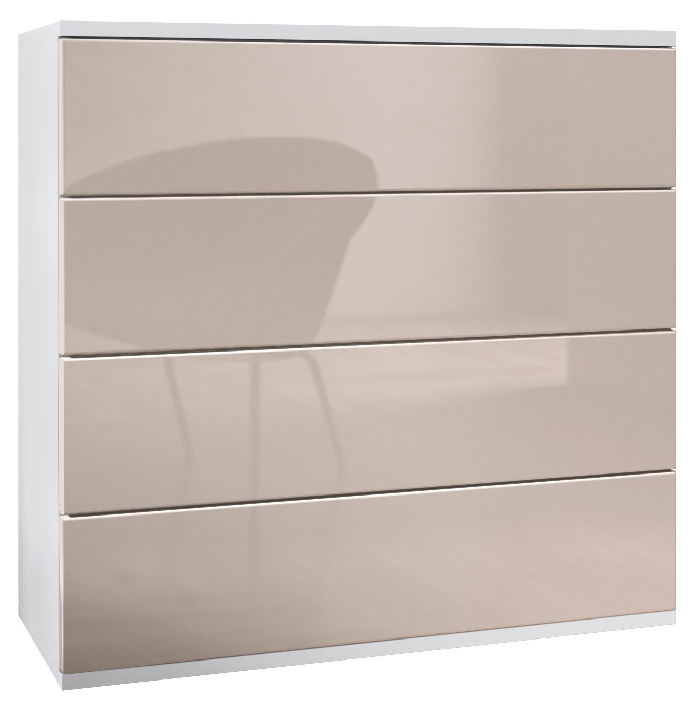 Vladon Kommode Pavos V3 (Sideboard hängend, mit 4 Schubladen), Weiß matt/Sandgrau Hochglanz (76 x 76 x 35 cm)