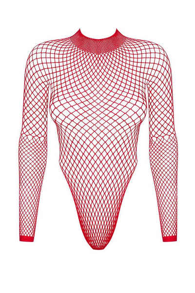 Obsessive Body Langarm Netz-Body rot elastisch transparent rückenfrei