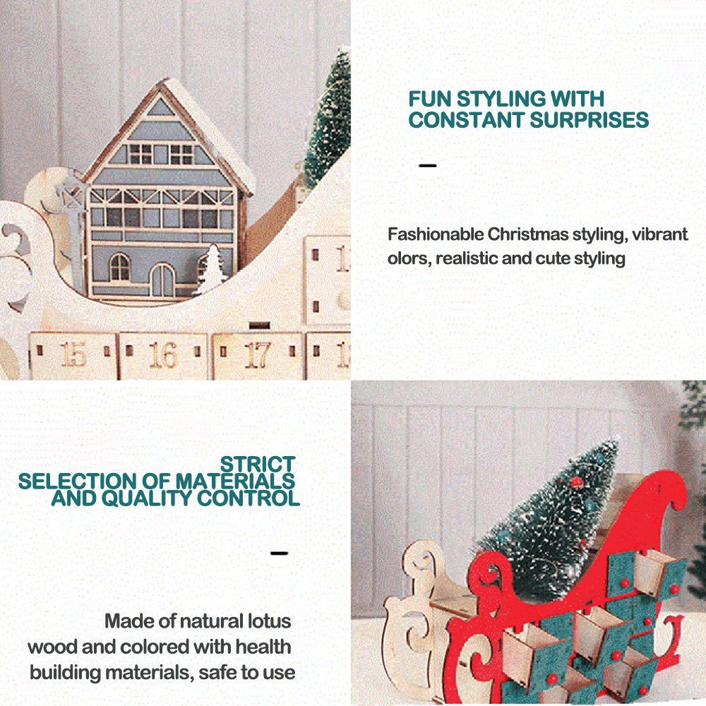 Blusmart Verschleißfestem Mit 24-Tage-Weihnachts-Countdown-Kalender wood Aus Holz Adventskalender
