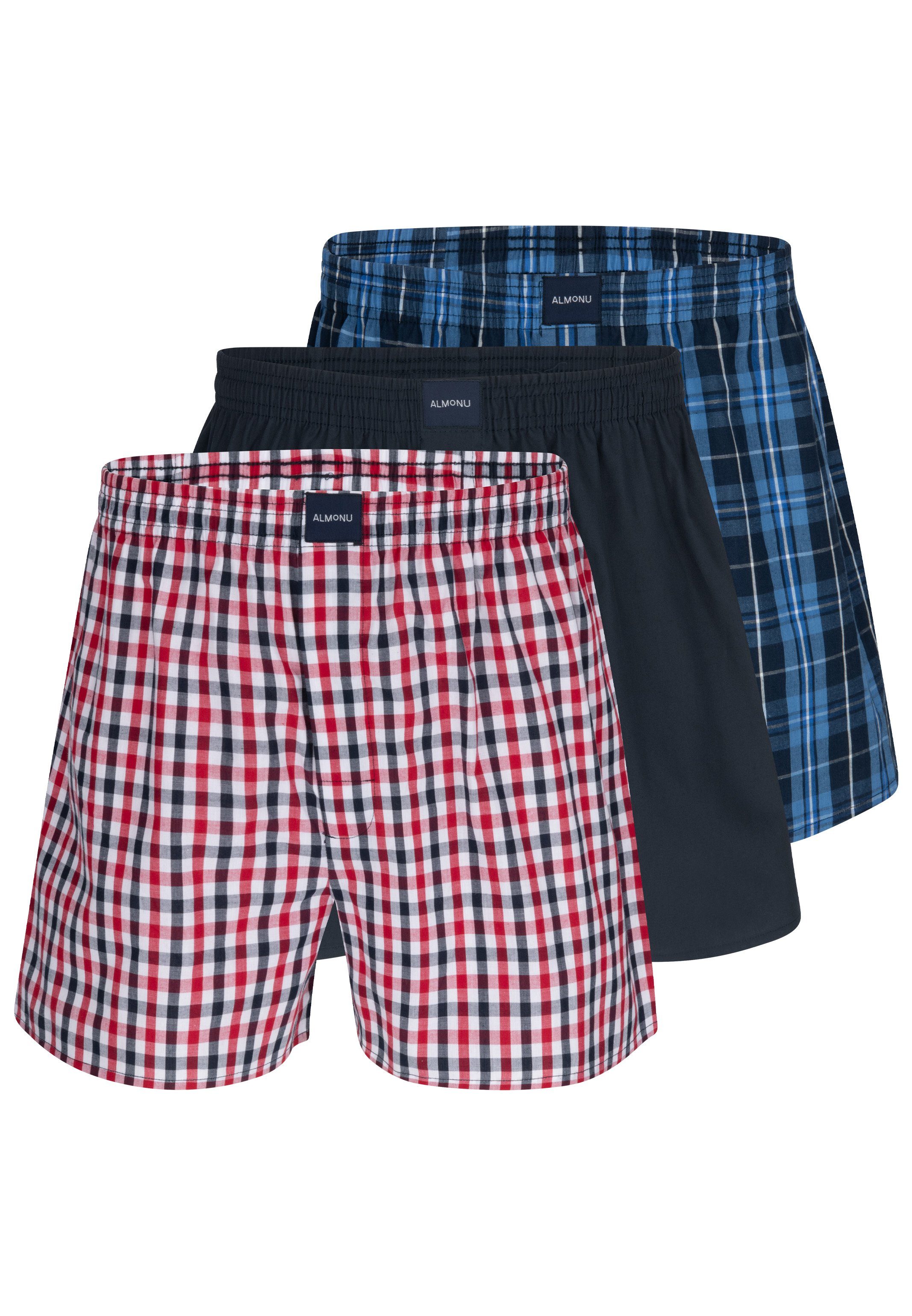 Almonu Boxershorts 3er Pack Web (Spar-Set, 3-St) Boxershorts - Baumwolle - mit Eingriff - Atmungsaktiv
