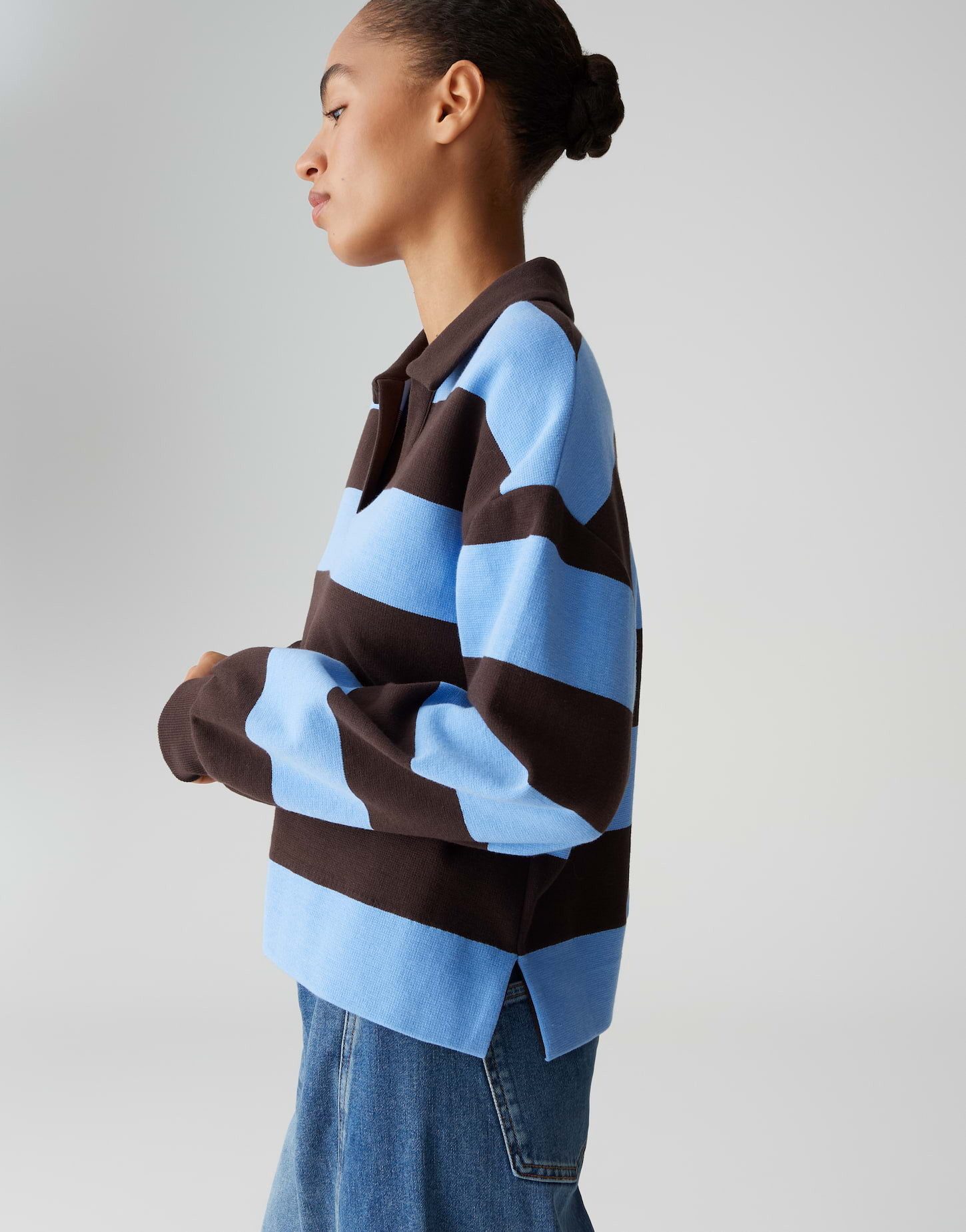 OPUS Sweatshirt GLOCKI Loose mit breiten Rugby Streifen weite Passform, weicher Griff