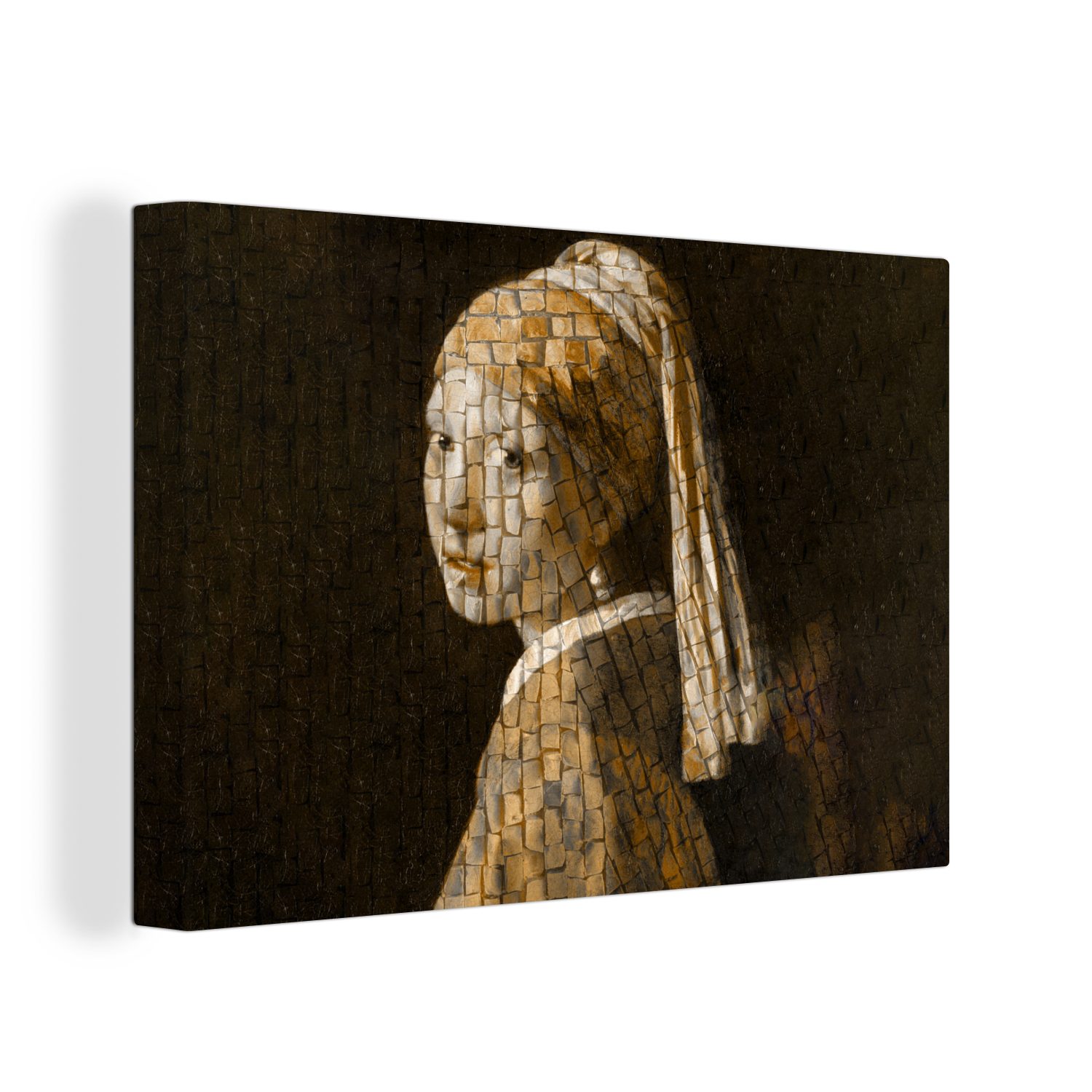 OneMillionCanvasses® Gemälde Mädchen mit Perlenohrring - Vermeer - Mosaik, (1 St), Wandbild Leinwandbilder, Aufhängefertig, Wanddeko, 30x20 cm