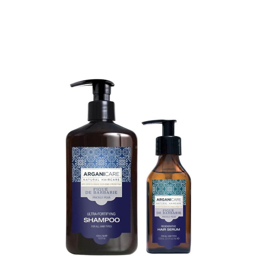 Arganicare Haarpflege-Set Ultra Fortifying Shampoo & Serum - kräftigendes Set mit Kaktusfeige, 2-tlg.