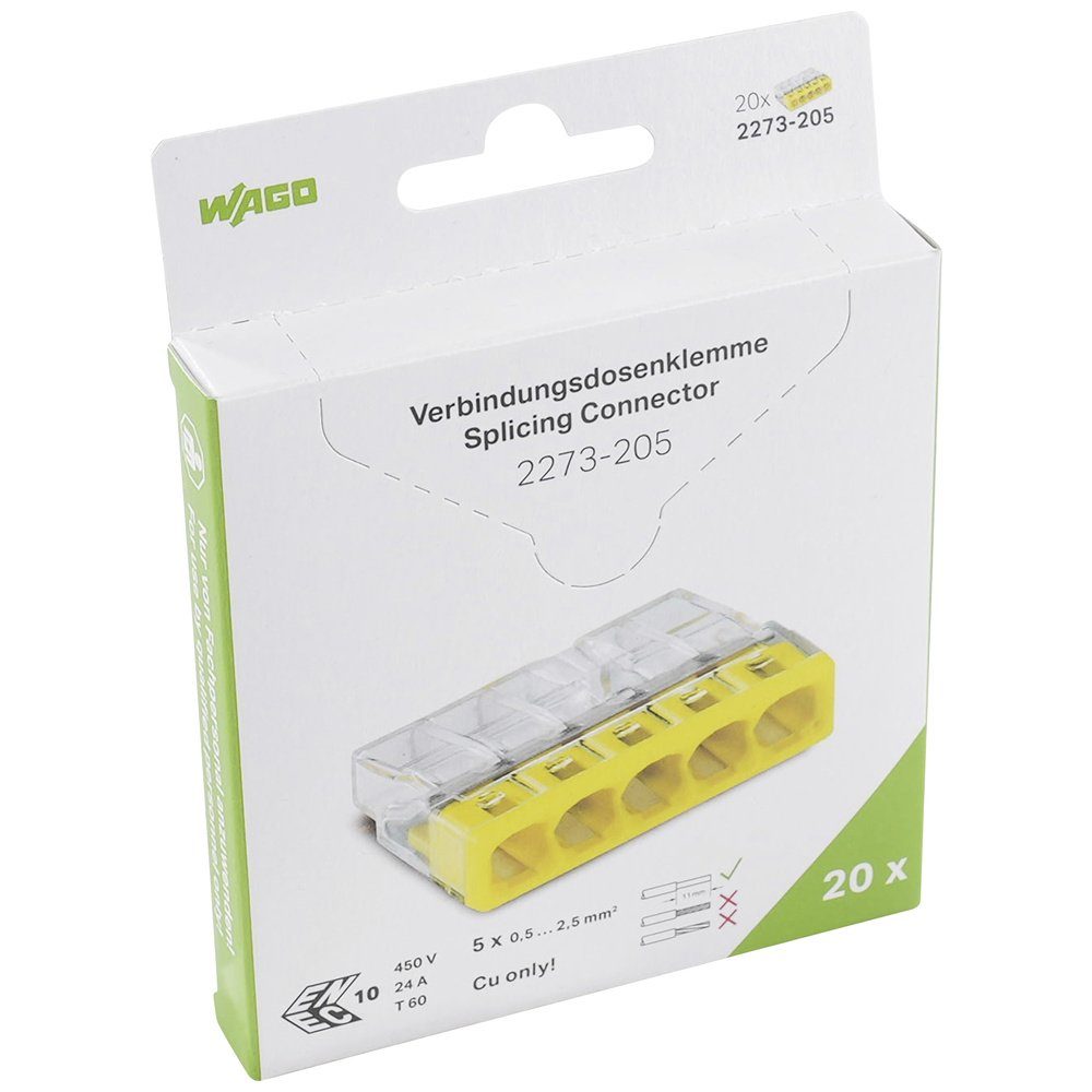 WAGO Verbindungsklemme Dosenklemme starr: 0.5-2.5 mm² Polzahl (num): 5 WAGO 20 St. Transpare