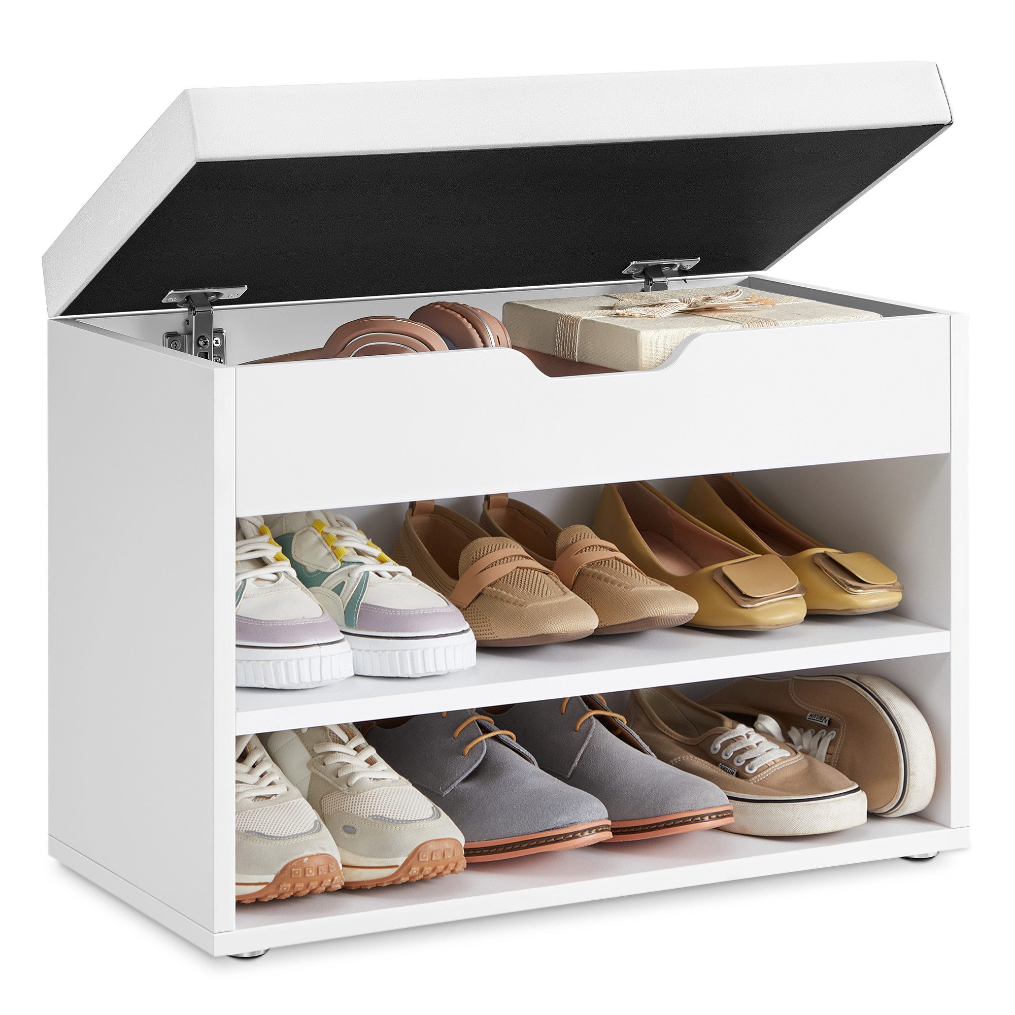 VASAGLE Schuhbank Sitzbank mit gepolstertem Kissen, Schuhregal mit 3 Ebenen, platzsparend, vielseitig einsetzbar, für Flur, Wohnzimmer