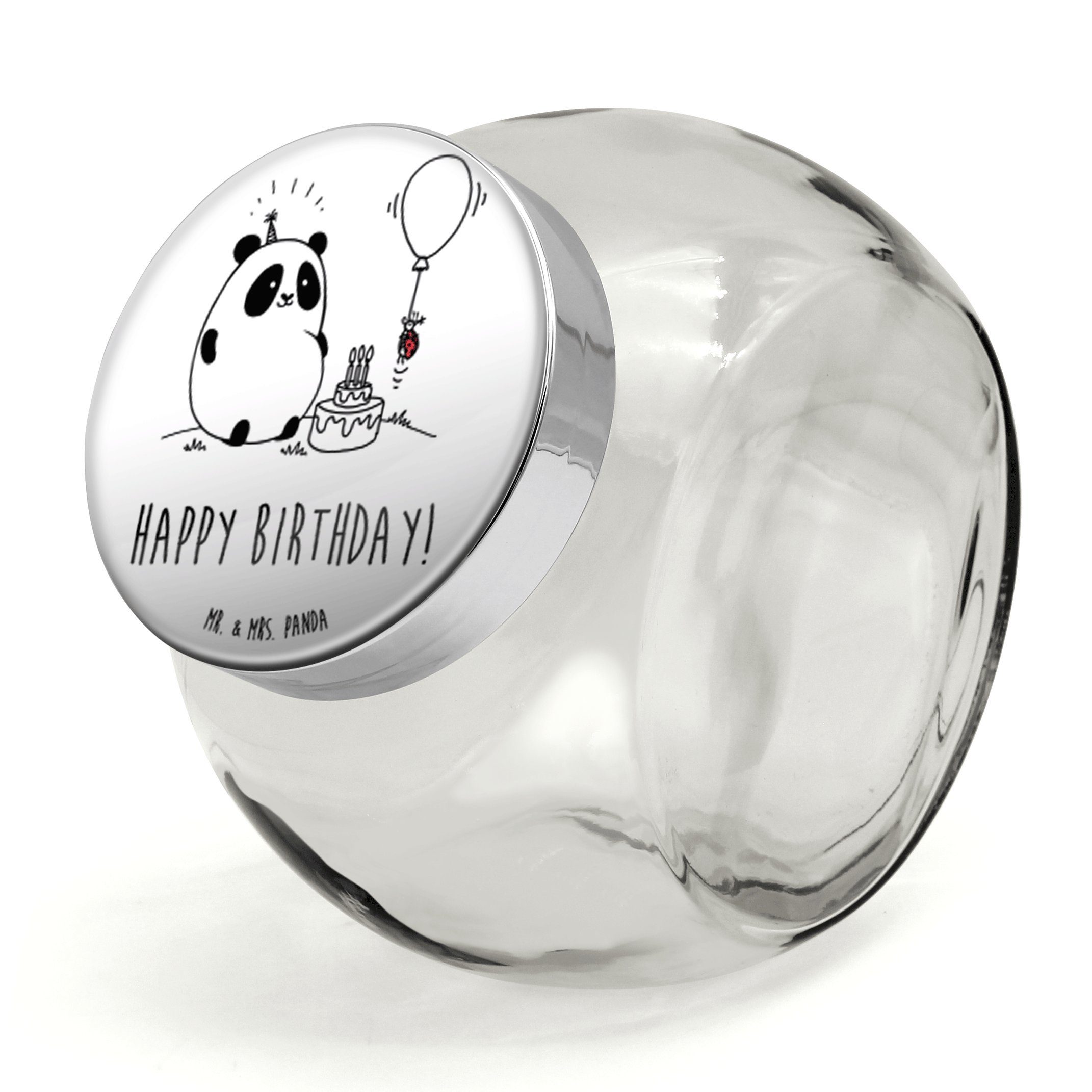 Mr. & Mrs. Panda Vorratsglas L 870ml Panda Geburtstag - Weiß - Geschenk, Gewürzdose, Küchenorganiz, Premium Glas, (1-tlg), Vielseitig einsetzbar